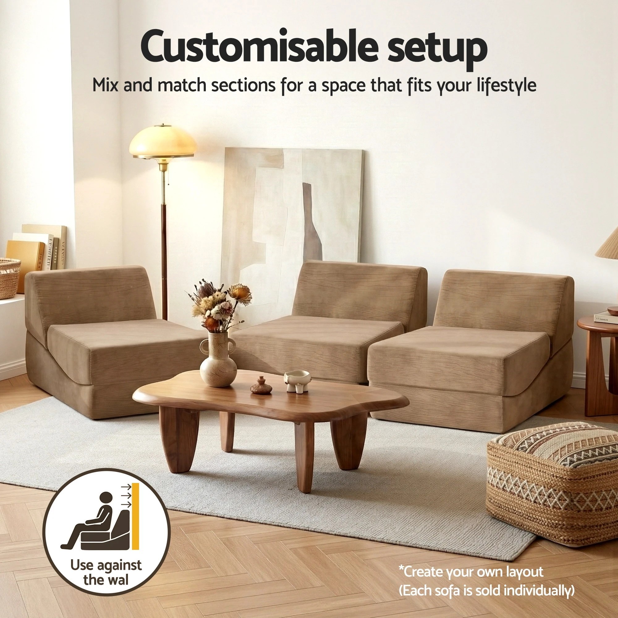 4 Artiss Folding Sofa Bed Convertible Armless Foam Floor Futon Lounger Couch - Brown, 4 of 8