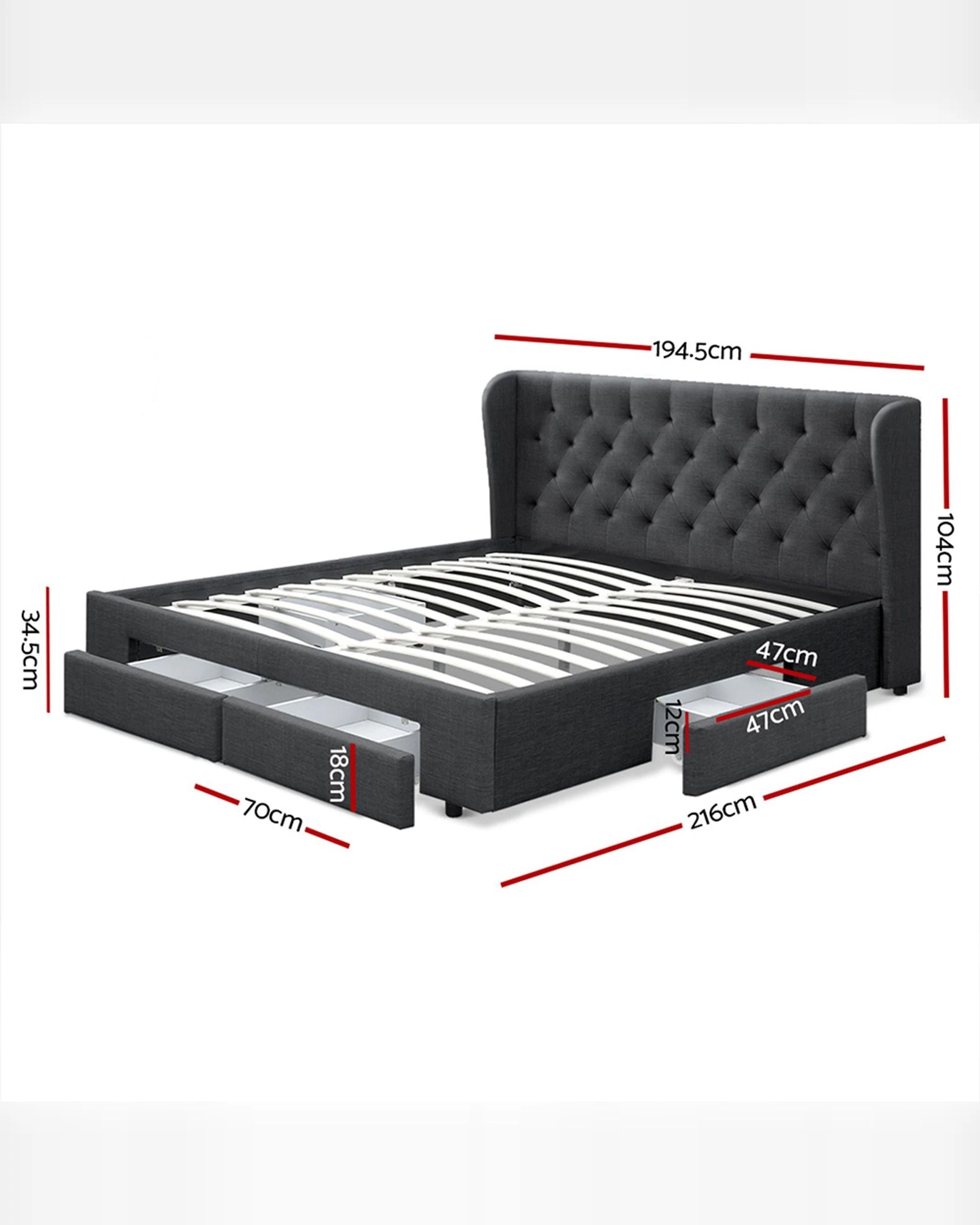 2 Artiss Bed Frame King Size With 4 Drawers
 - Grey, 2 of 5