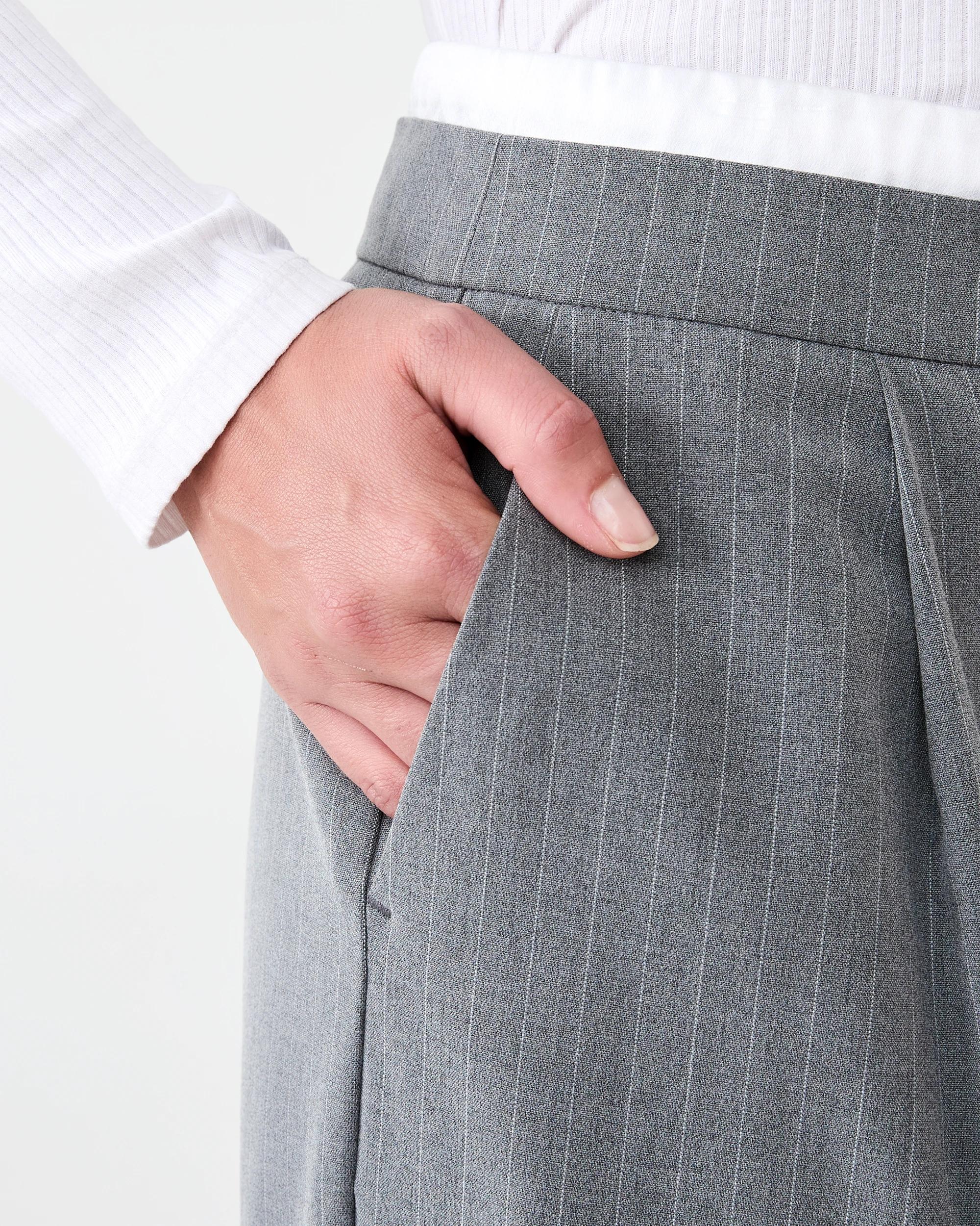 5 Contrast Waistband Tailored Pants Grey Strp, 5 of 6