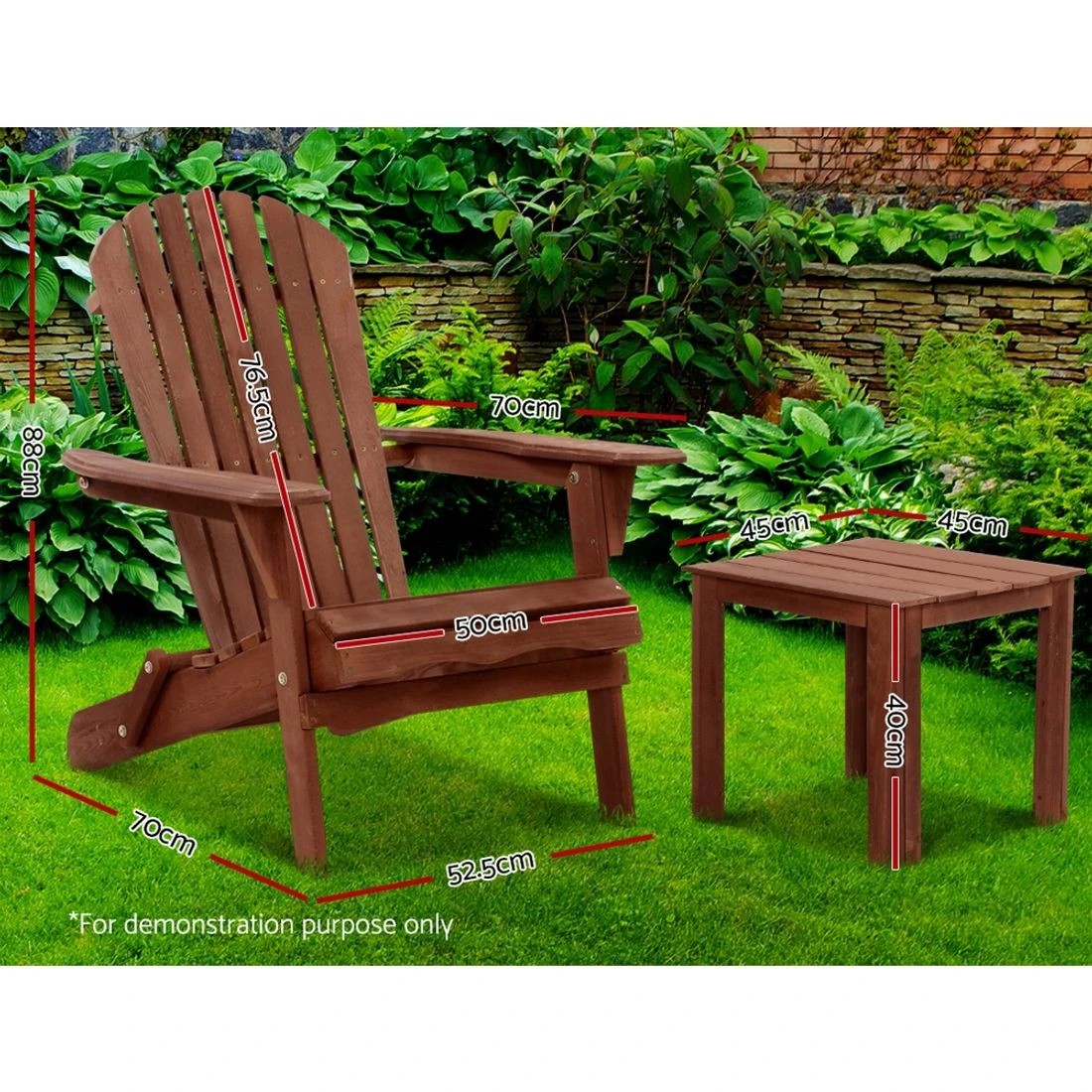 3 Gardeon 3 Piece Adirondack Chair and Table Set Wooden Foldable Folding Outdoor Beach Patio Relaxing Ensemble - Brown, 3 of 5