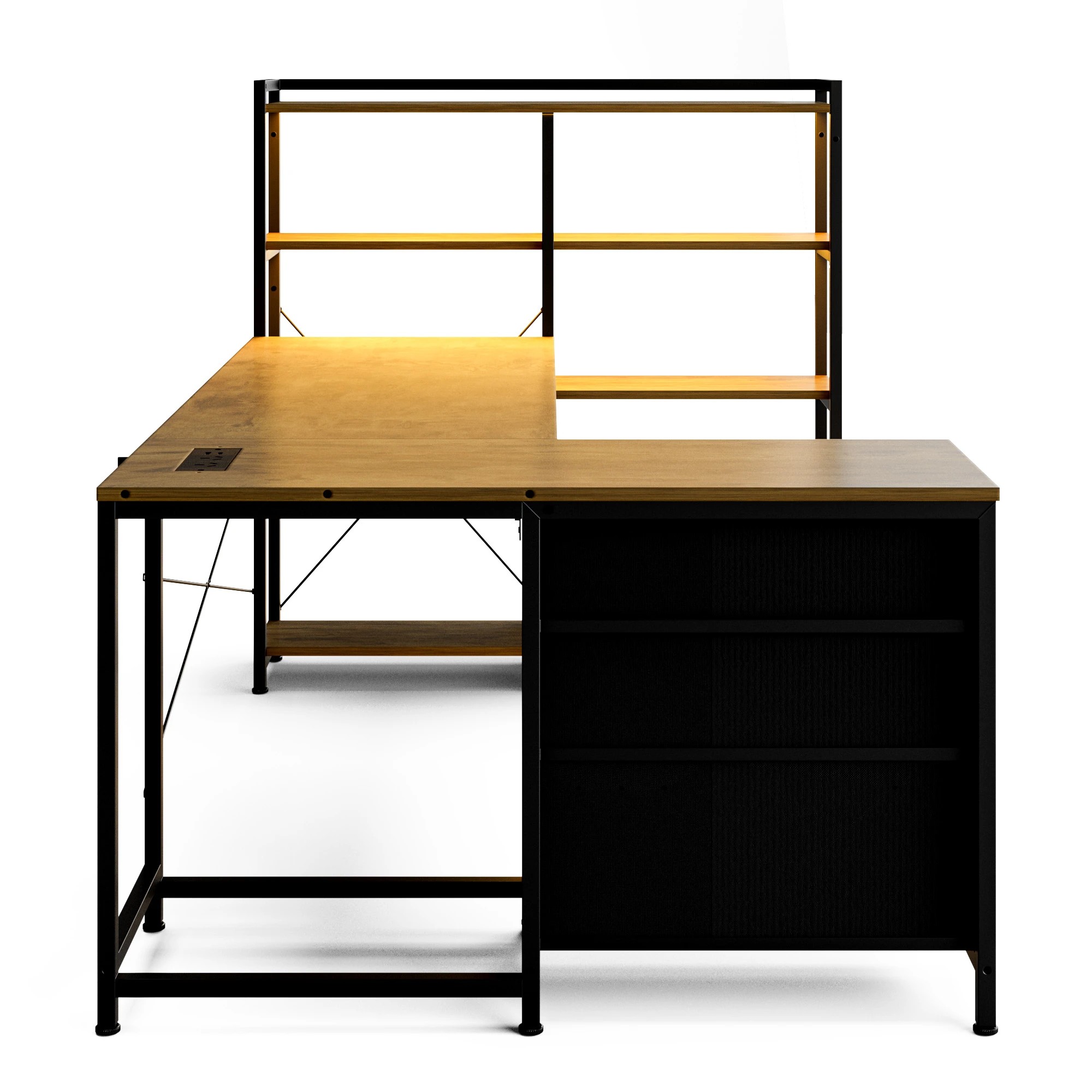 5 Advwin U Shaped Gaming Desk With Led Lights & Power Outlets Reversible 164cm Computer Desk With Bookshelf Walnut, 5 of 10