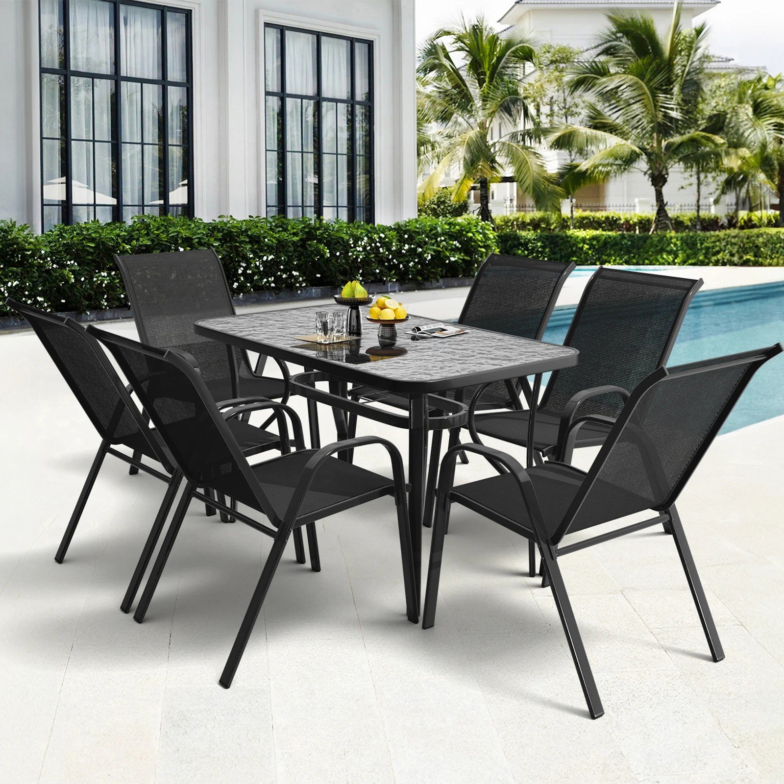 4 Alfordson 7PCS Outdoor Dining Set Garden Table and Chairs Patio Furniture - Black, 4 of 10