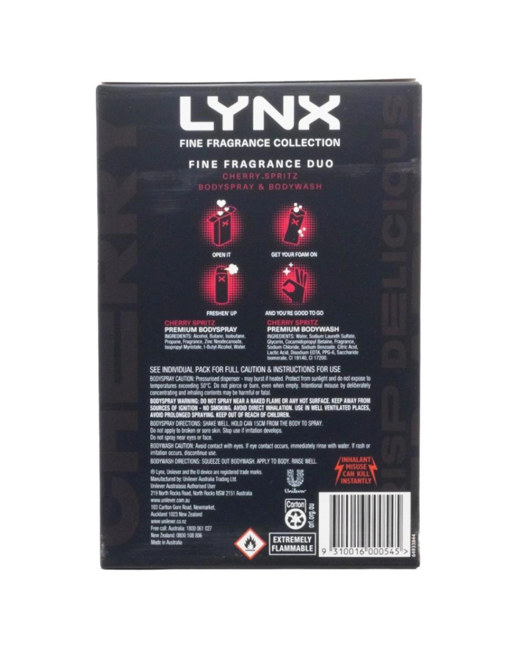 3 Lynx 4x 2pc Fine Fragrance Duo Set Body Spray and Wash Cherry Spritz - Black, 3 of 4