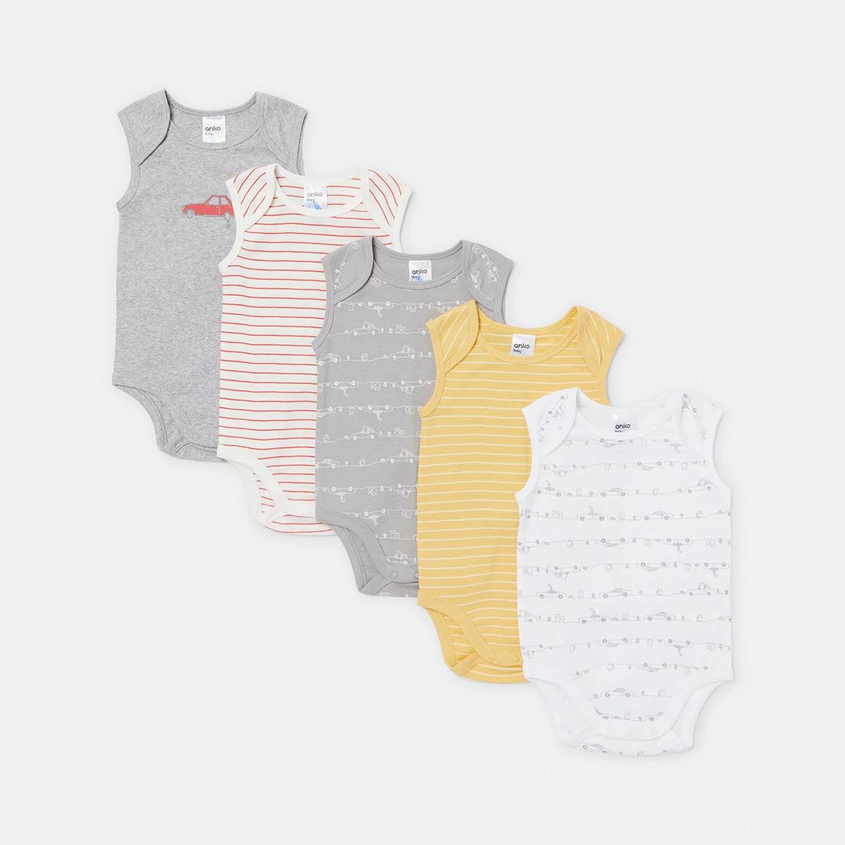 1 5 Pack Sleeveless Bodysuits Car B, 1 of 3