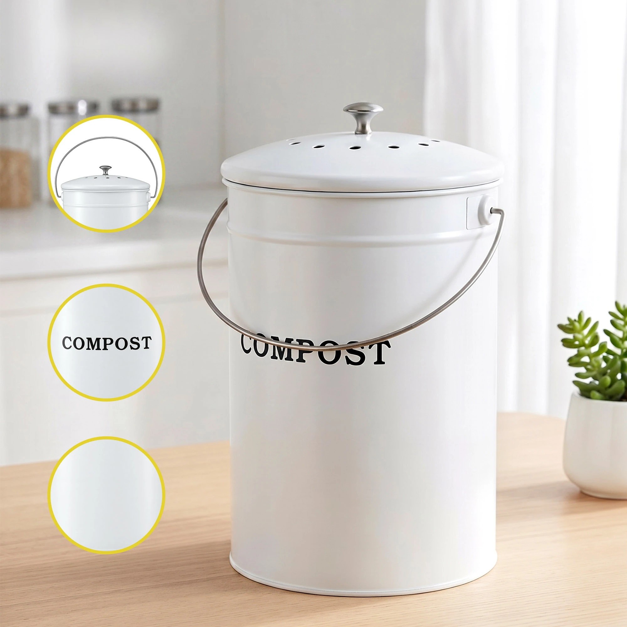 5 Gardeon Kitchen Compost Bin 6L Food Waste Bin - White, 5 of 9