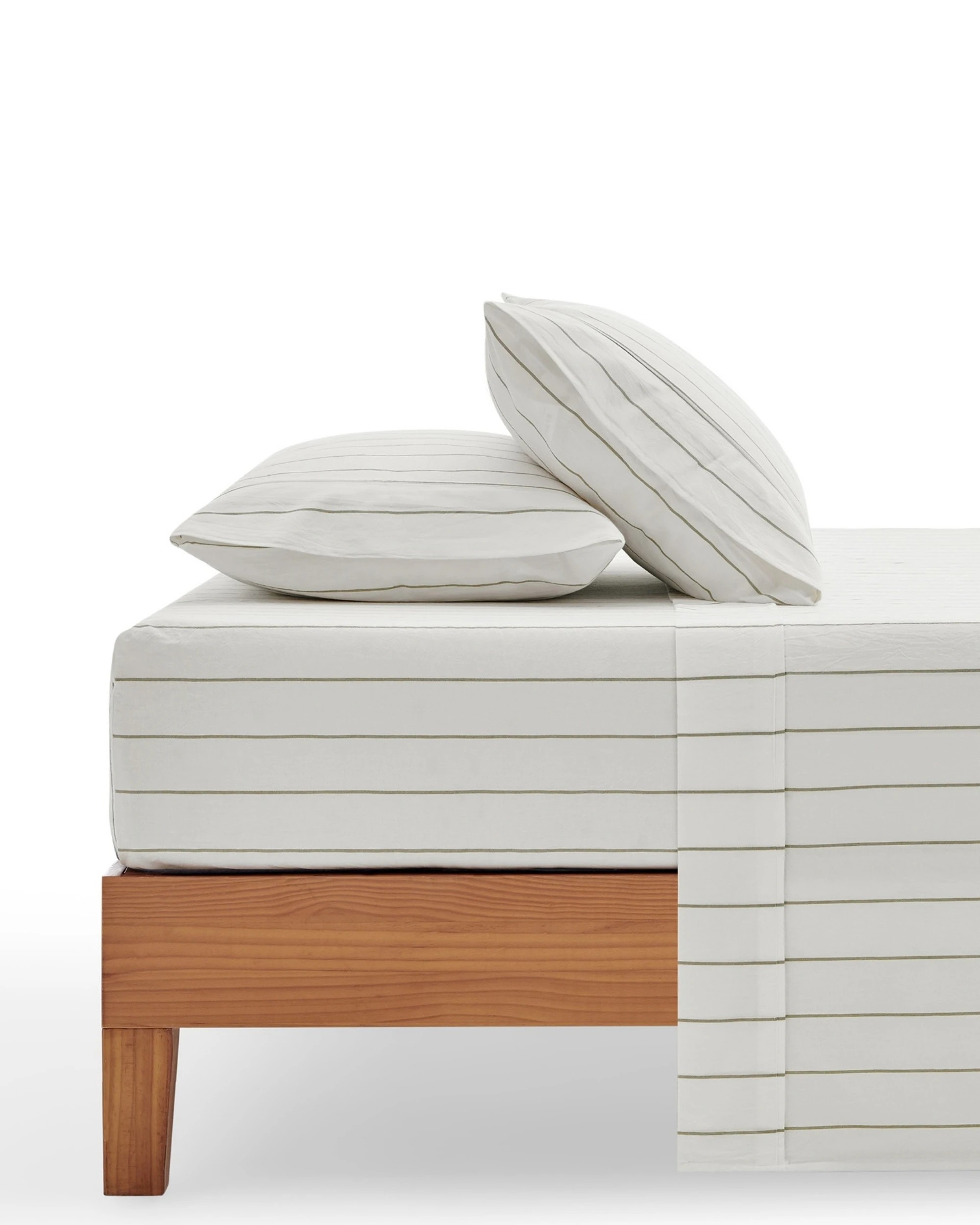 1 Dreamaker Rumi Stripe Washed Cotton Sheet Set - Double Bed - White with Olive, 1 of 7