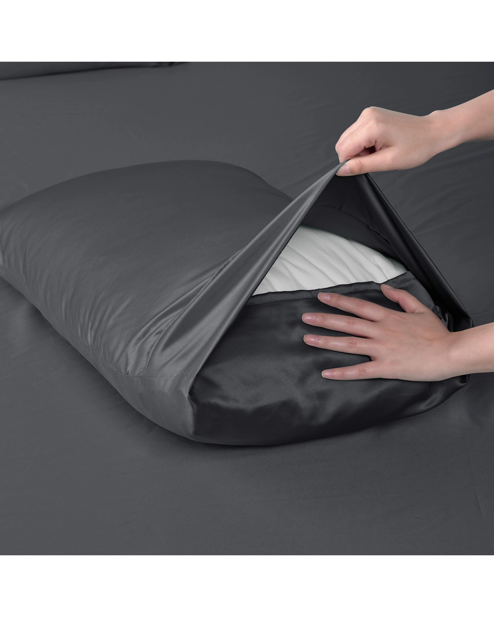 5 Dreamaker Matte Satin Standard Pillowcase Twin Pack - Charcoal, 5 of 5