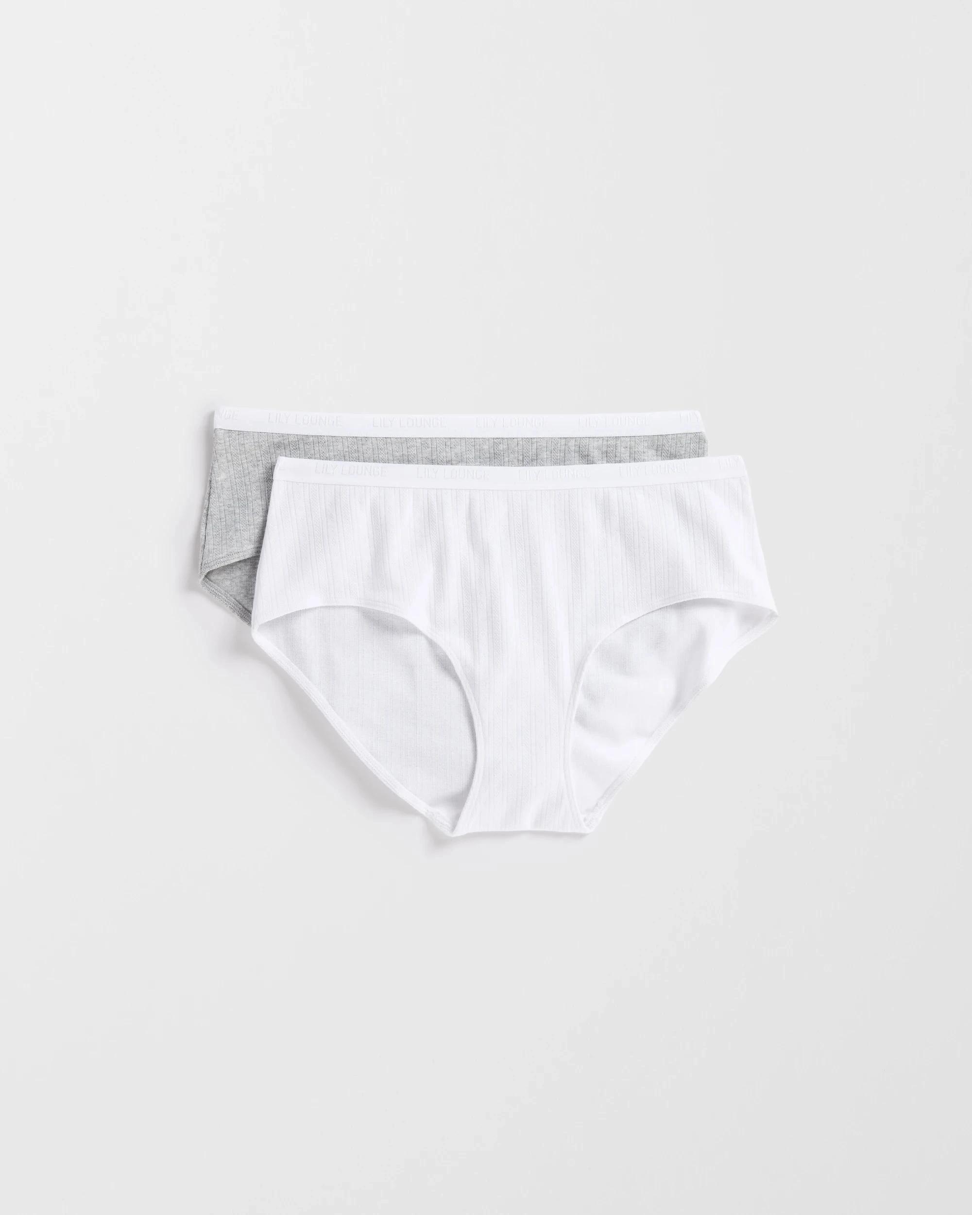 1 Lily Loves Australian Cotton 2 Pack Pointelle Boyleg Briefs WHITE/GREY MARLE, 1 of 6