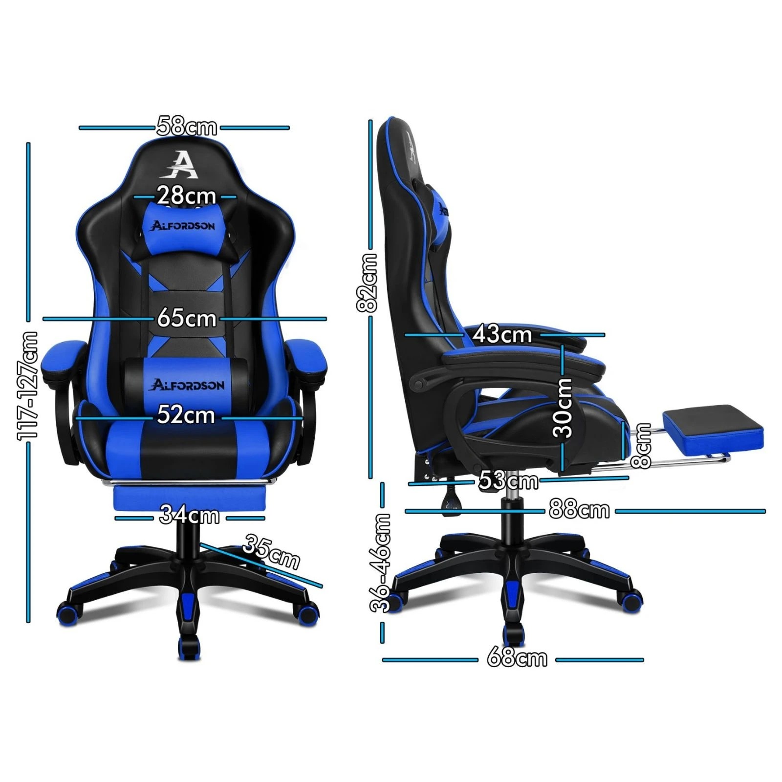 3 Alfordson Gaming Office Chair Massage Racing Computer Seat Footrest Leather - Blue, 3 of 10