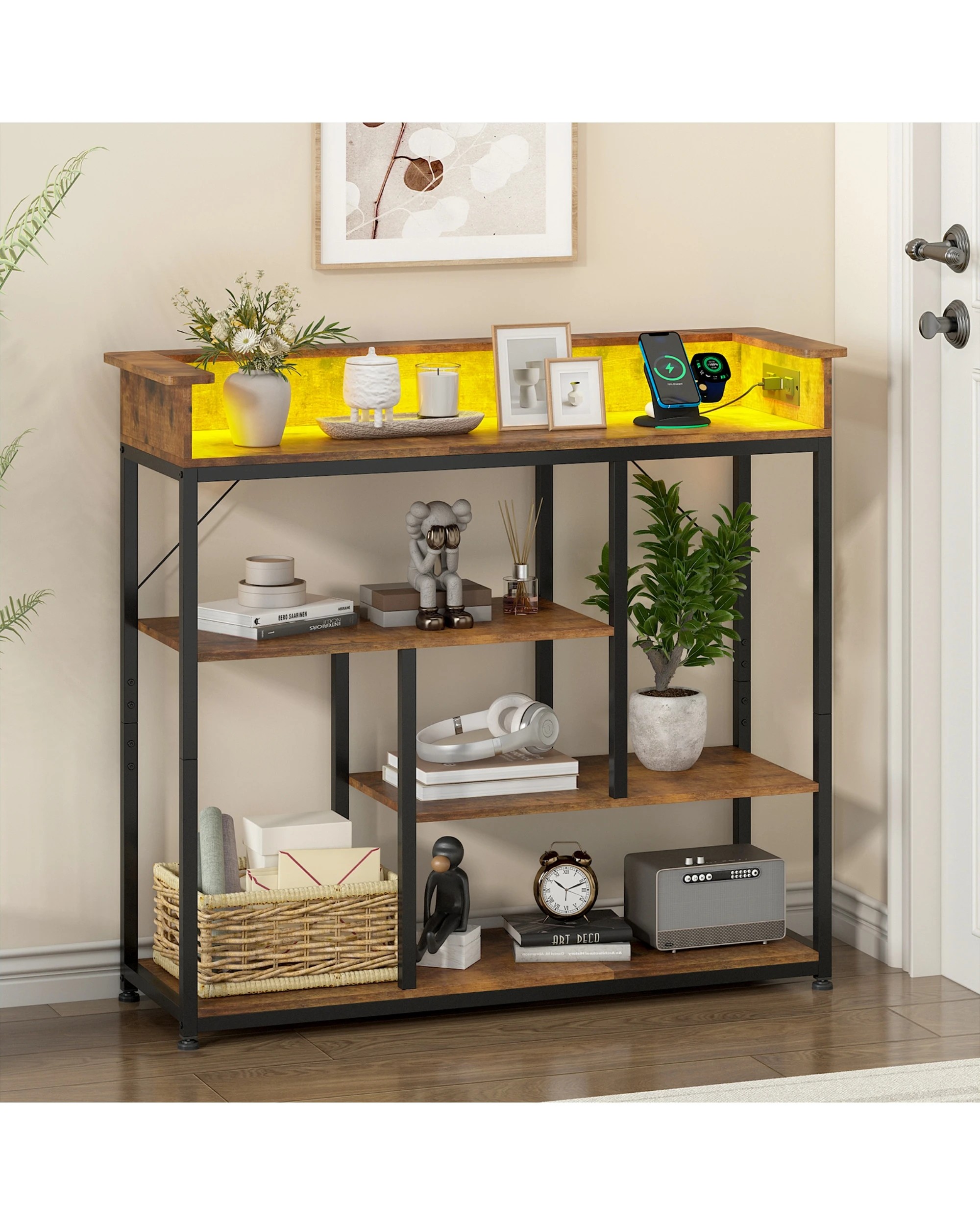 Advwin 100cm LED Console Table w/ Charging Station 3 Tier Entryway ...