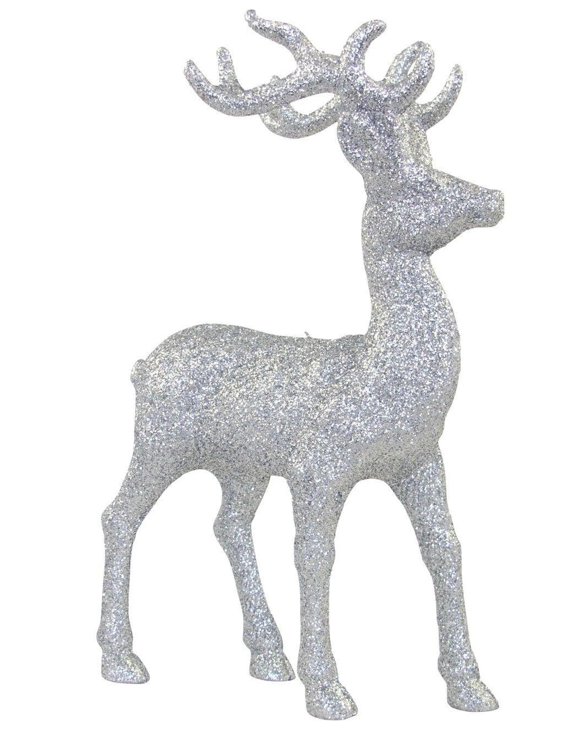 Christmas Warehouse 22cm Silver Metallic Glitter Standing Reindeer ...