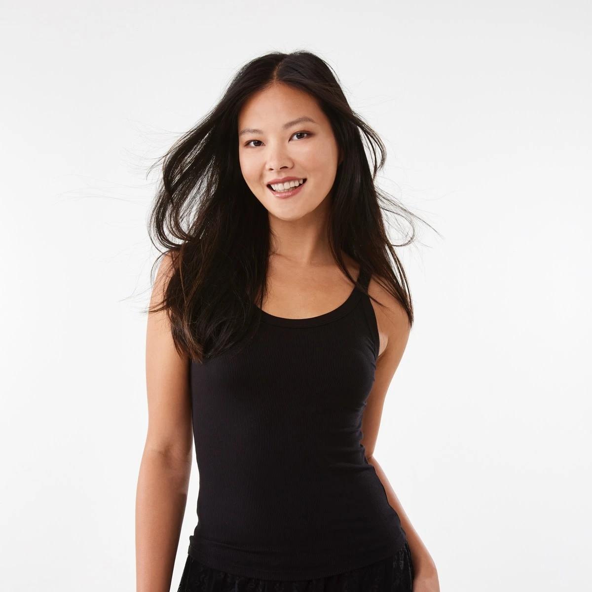 1 Sleeveless Rib Scoop Tank Black, 1 of 6