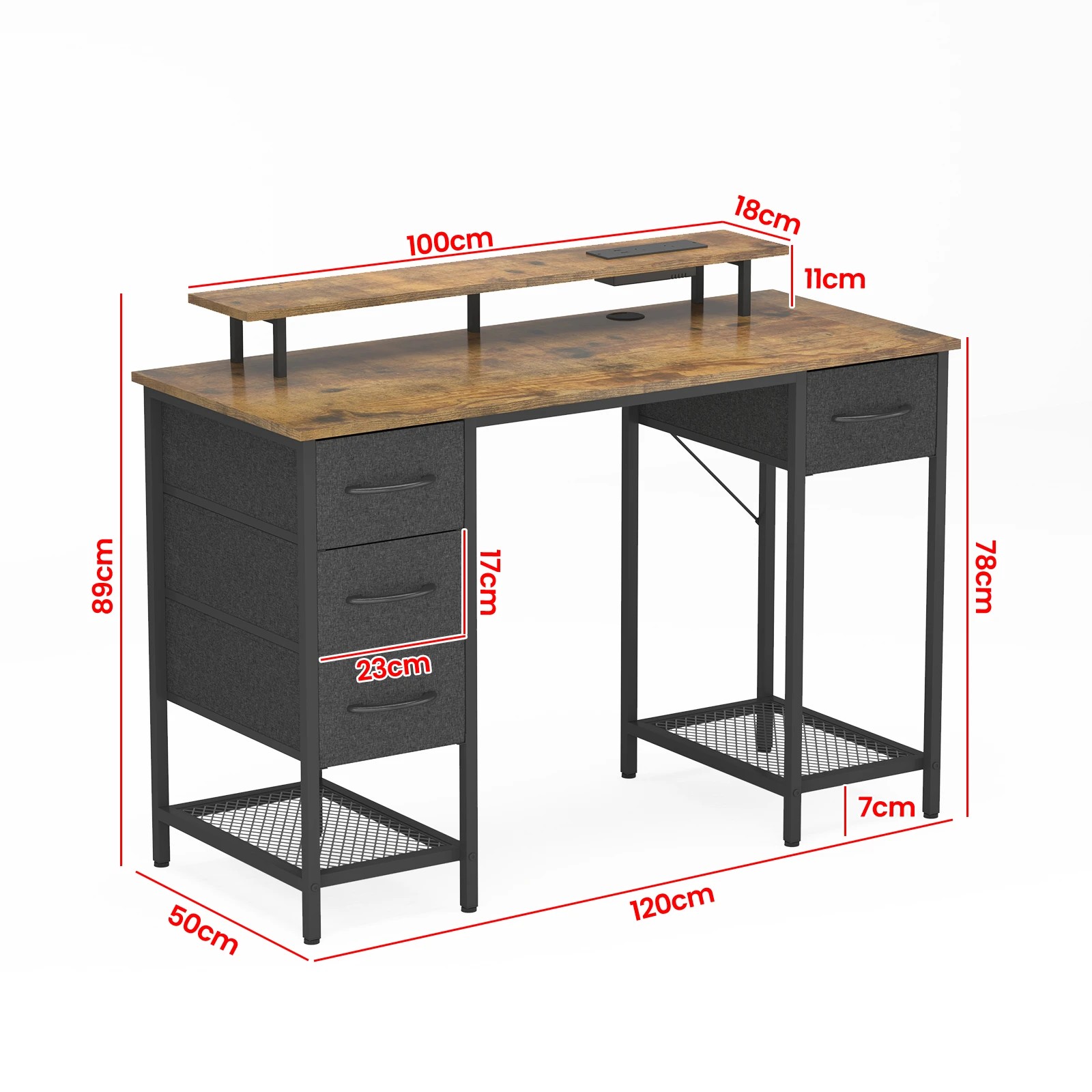 8 Advwin 120cm Walnut Computer Desk With Led Lights Power Outlets Gaming Desk, 8 of 8