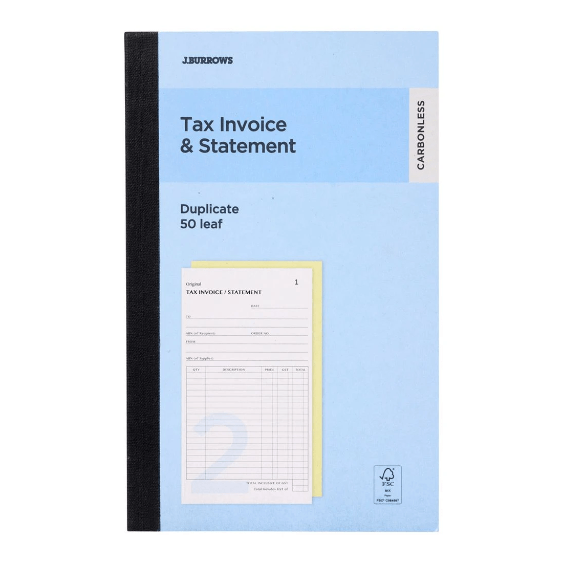 1 J.Burrows Cbnless Duplicate Tax Invoice/Statement Book 50 Lf, 1 of 1