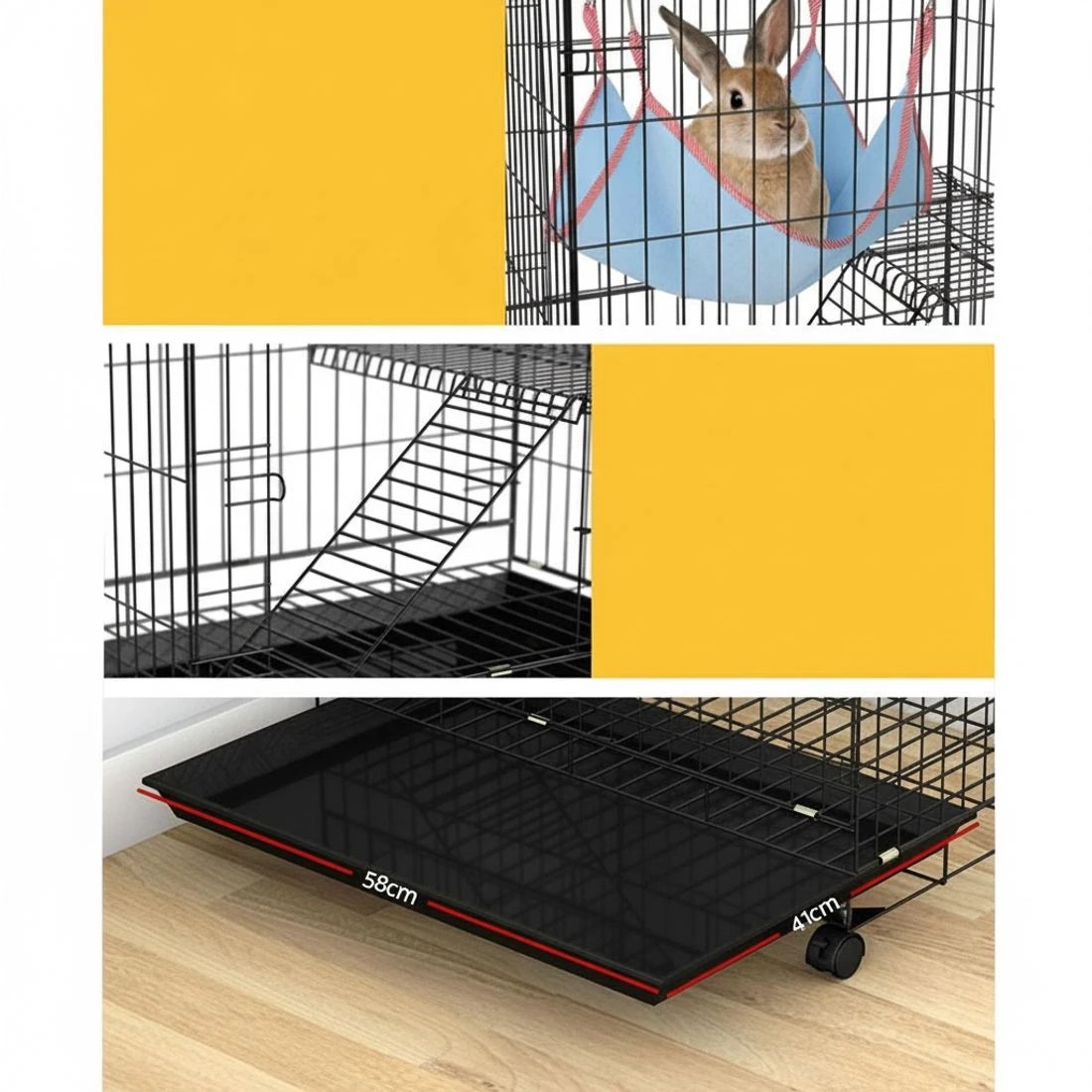 6 i.Pet Rabbit Cage 100cm Hutch 3 Level Indoor Guinea Pig Ferret - Black, 6 of 6