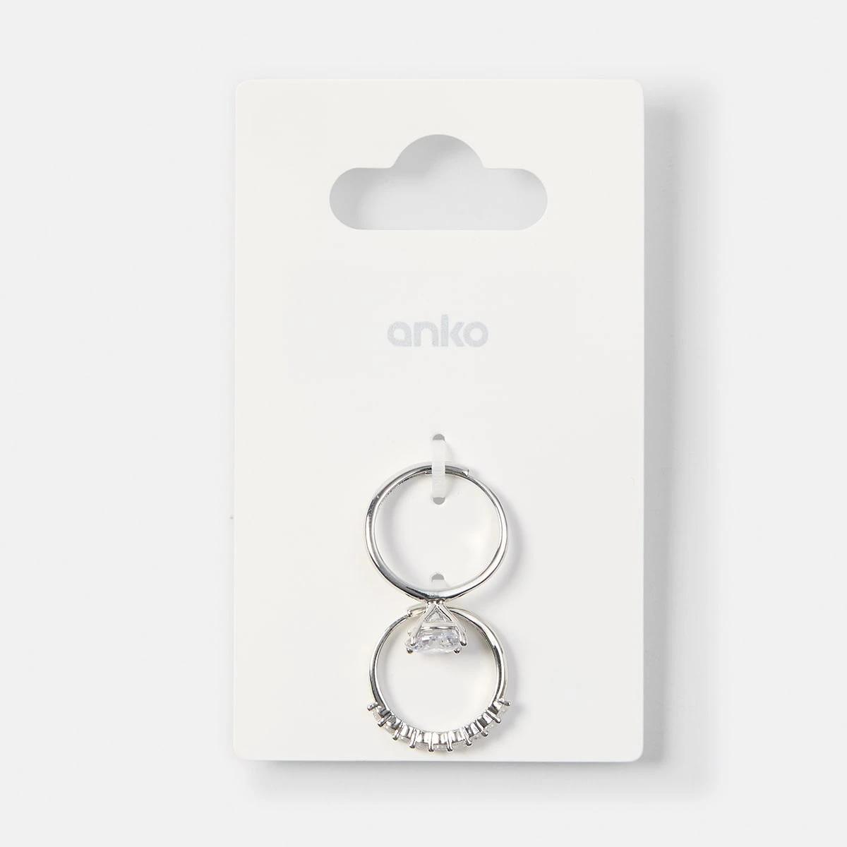 5 2 Pack Statement Round Rings - Silver Tone Silver, 5 of 5