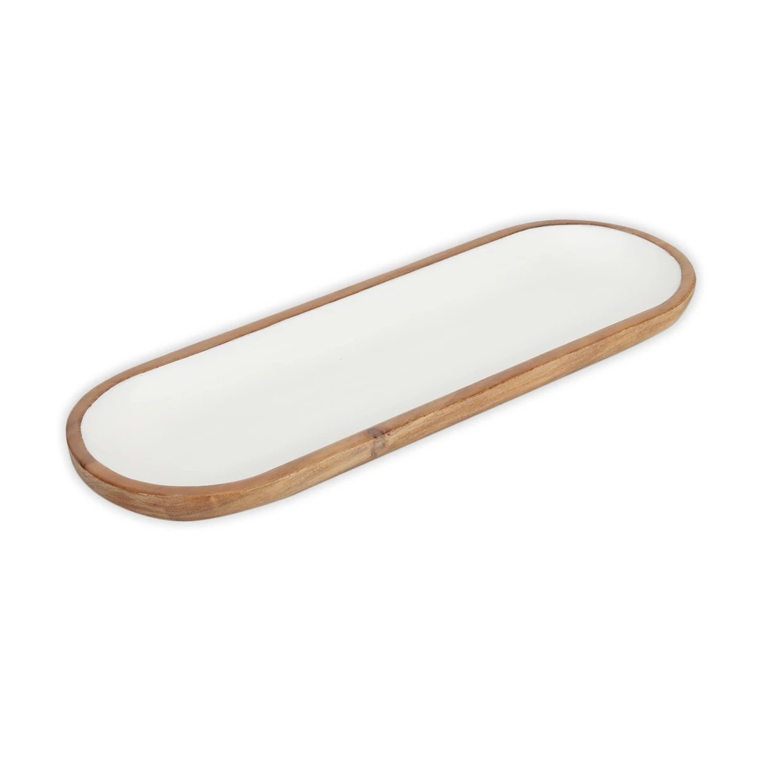 1 White Enamel and Acacia Wood Oval Platter, 1 of 6
