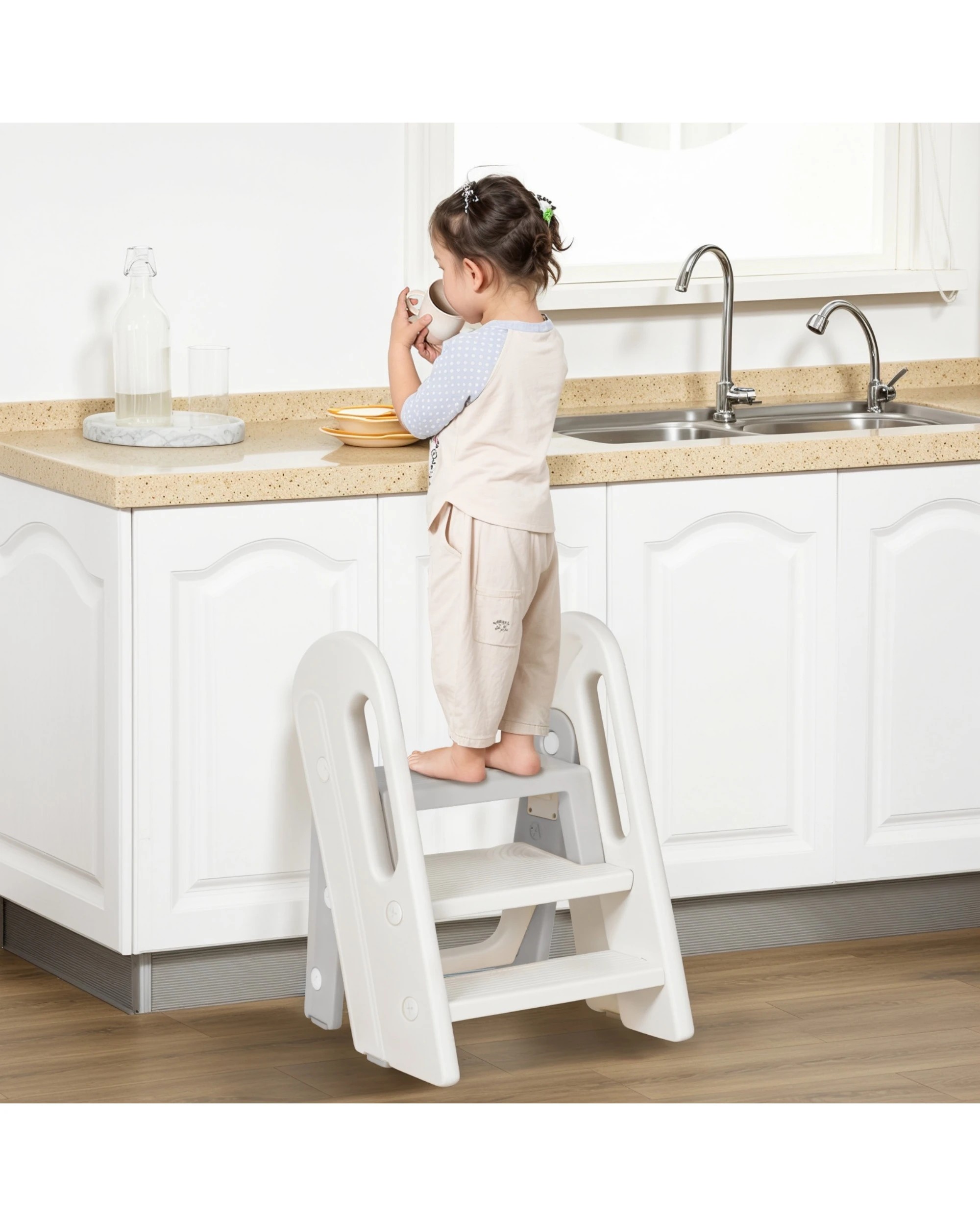 2 Advwin Foldable Toddler Step Stool with Adjustable Height, 2 of 9