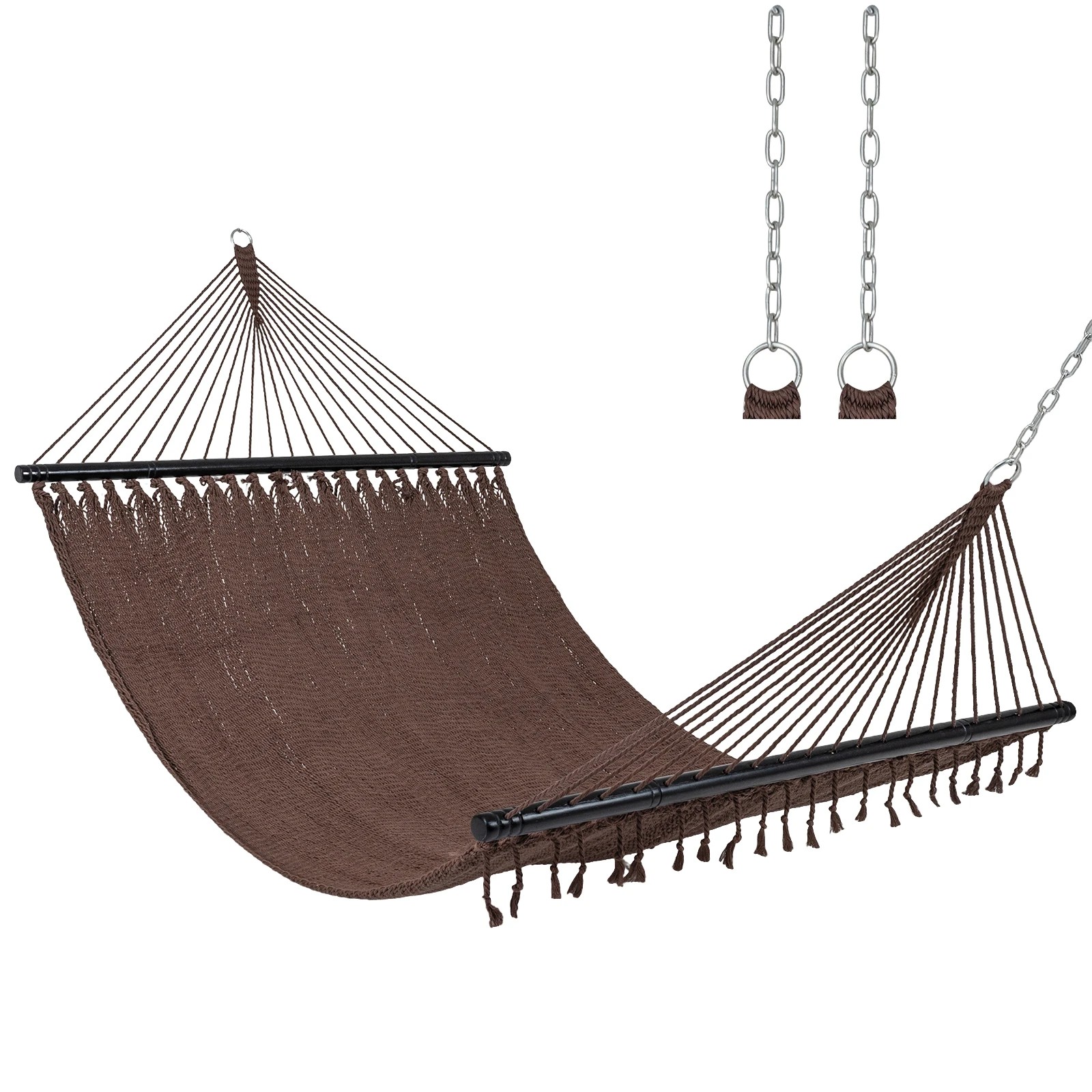 1 Costway Caribbean Hammock Bed 2 Person Outdoor Hanging Rope Bed Capacity 272kg - Brown, 1 of 1