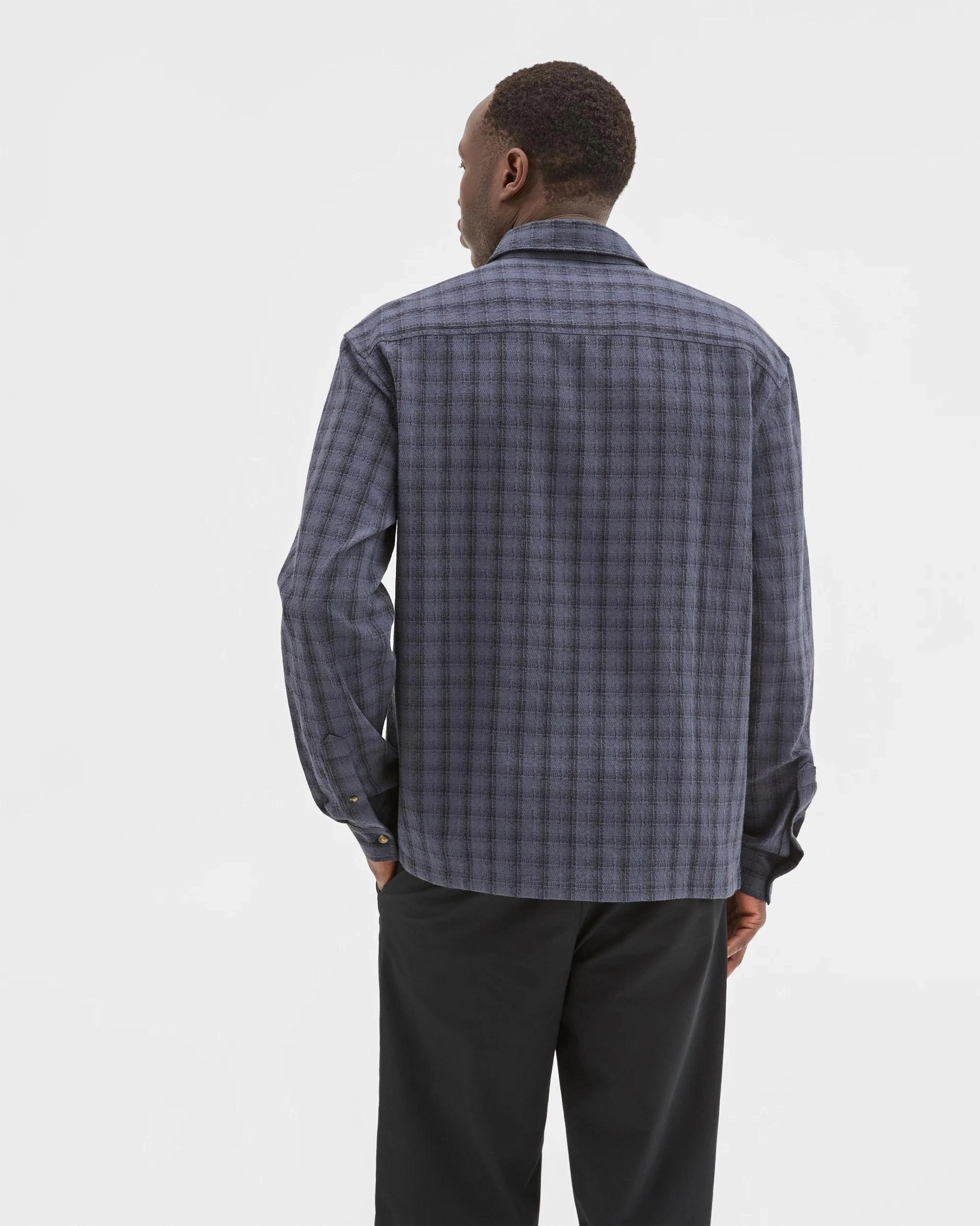 7 Commons Australian Cotton Boxy Fit Long Sleeve Textured Shirt NAVY CHECK, 7 of 7