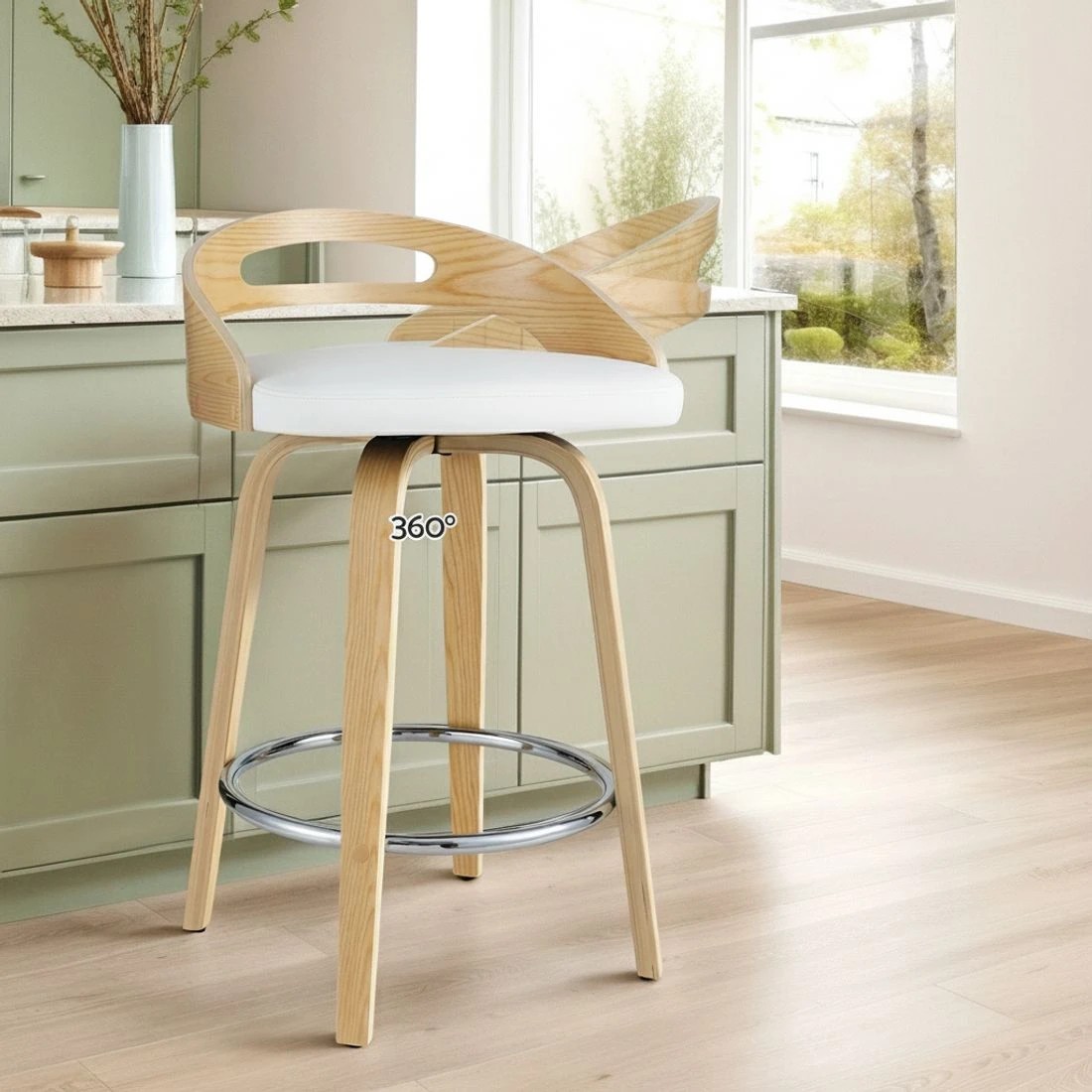 3 Artiss 2x Bar Stools Swivel Dining Chairs Low Back Counter Seat PU - White, 3 of 5