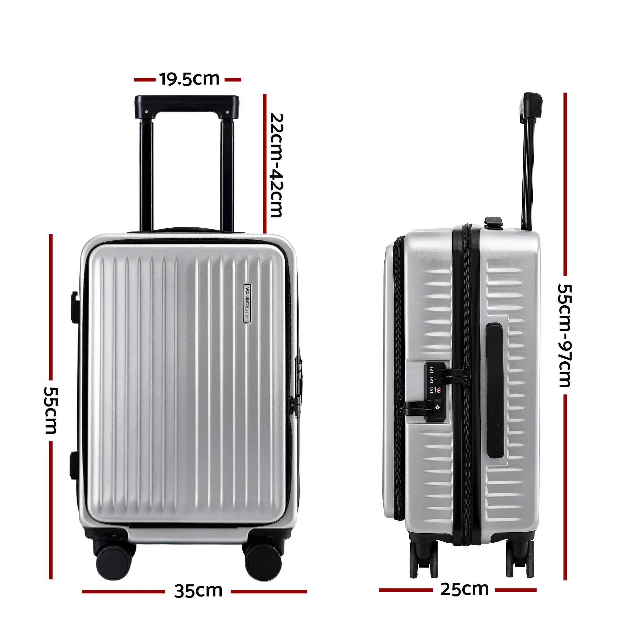 5 Wanderlite 20" Luggage Suitcase Front Pocket Travel Carry On Dual TSA - Silver, 5 of 9