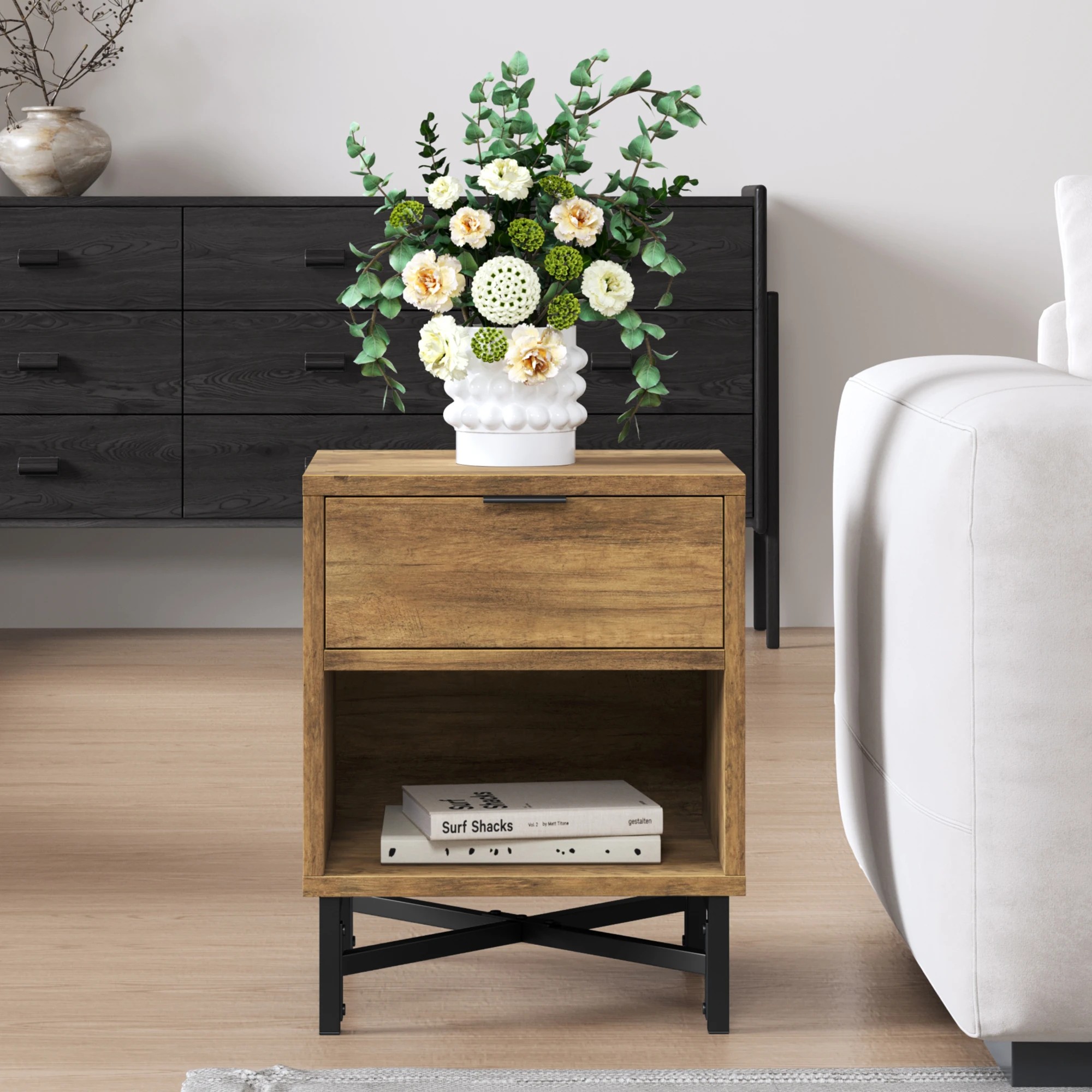 5 Alfordson Bedside Table Retro Nightstand Side Cabinet Storage Shelf - Brown, 5 of 10