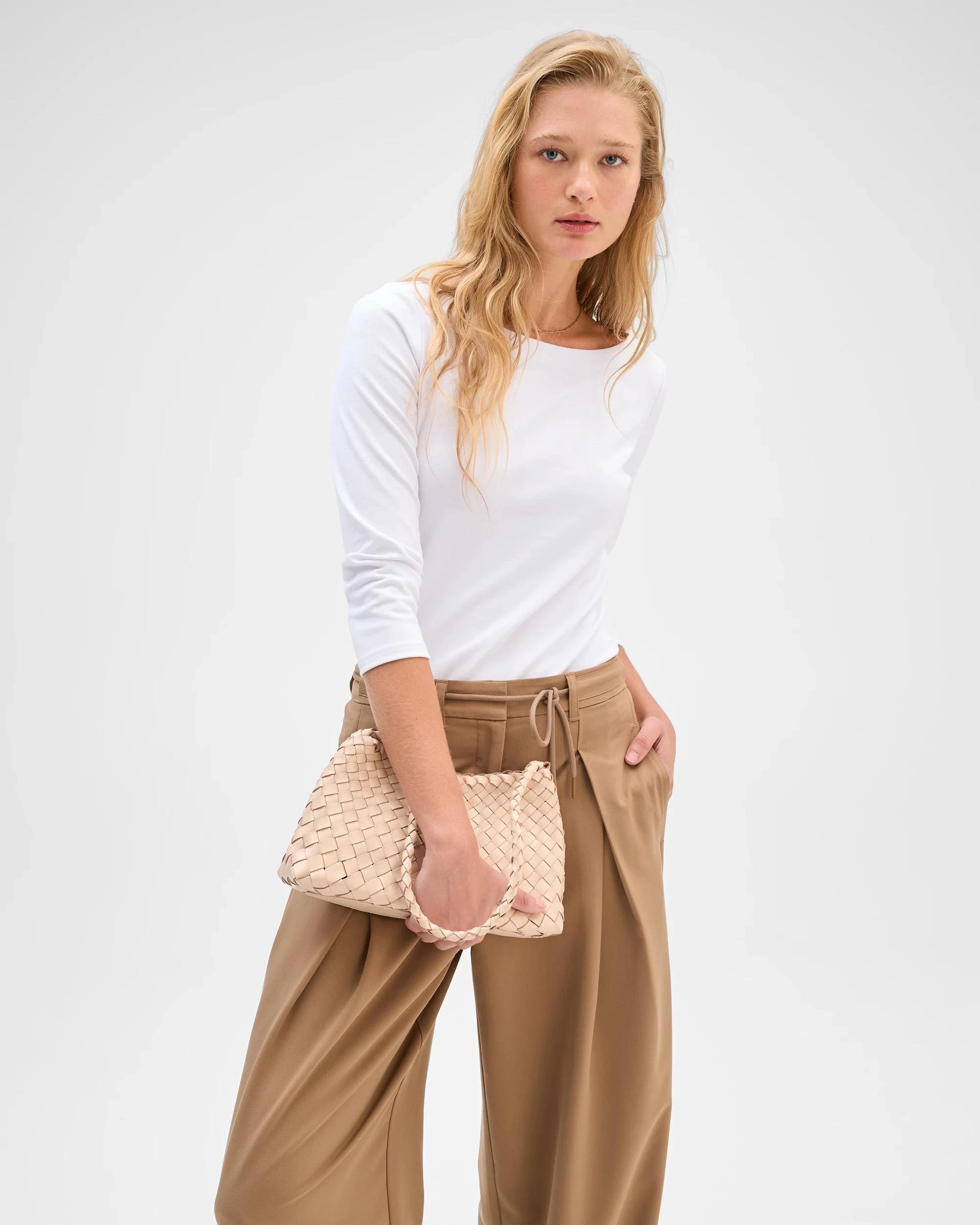 7 Preview 3/4 Sleeve Boat Neck Ponte T-Shirt WHITE, 7 of 7