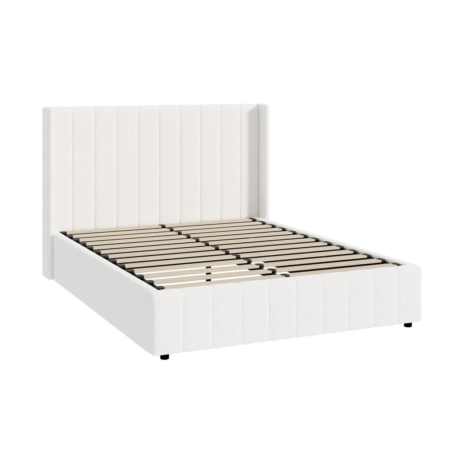 1 Oikiture Double Bed Frame Gas Lift Base With Storage Boucle Fabric
 - White, 1 of 8