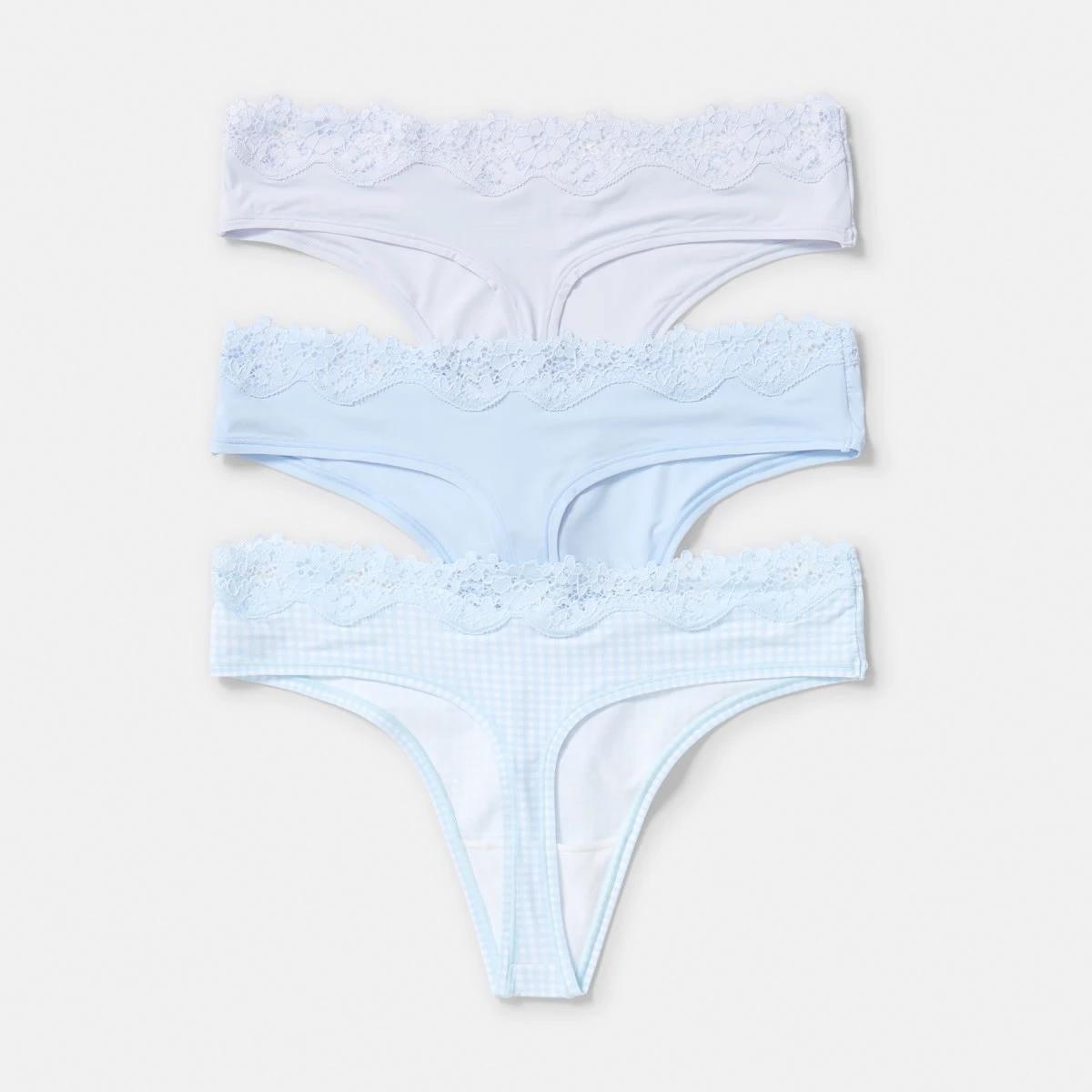 2 3 Pack Super Soft Lace G-String Briefs MINI CHECK, WINDY BLUE, HALOGEN BLUE, 2 of 8