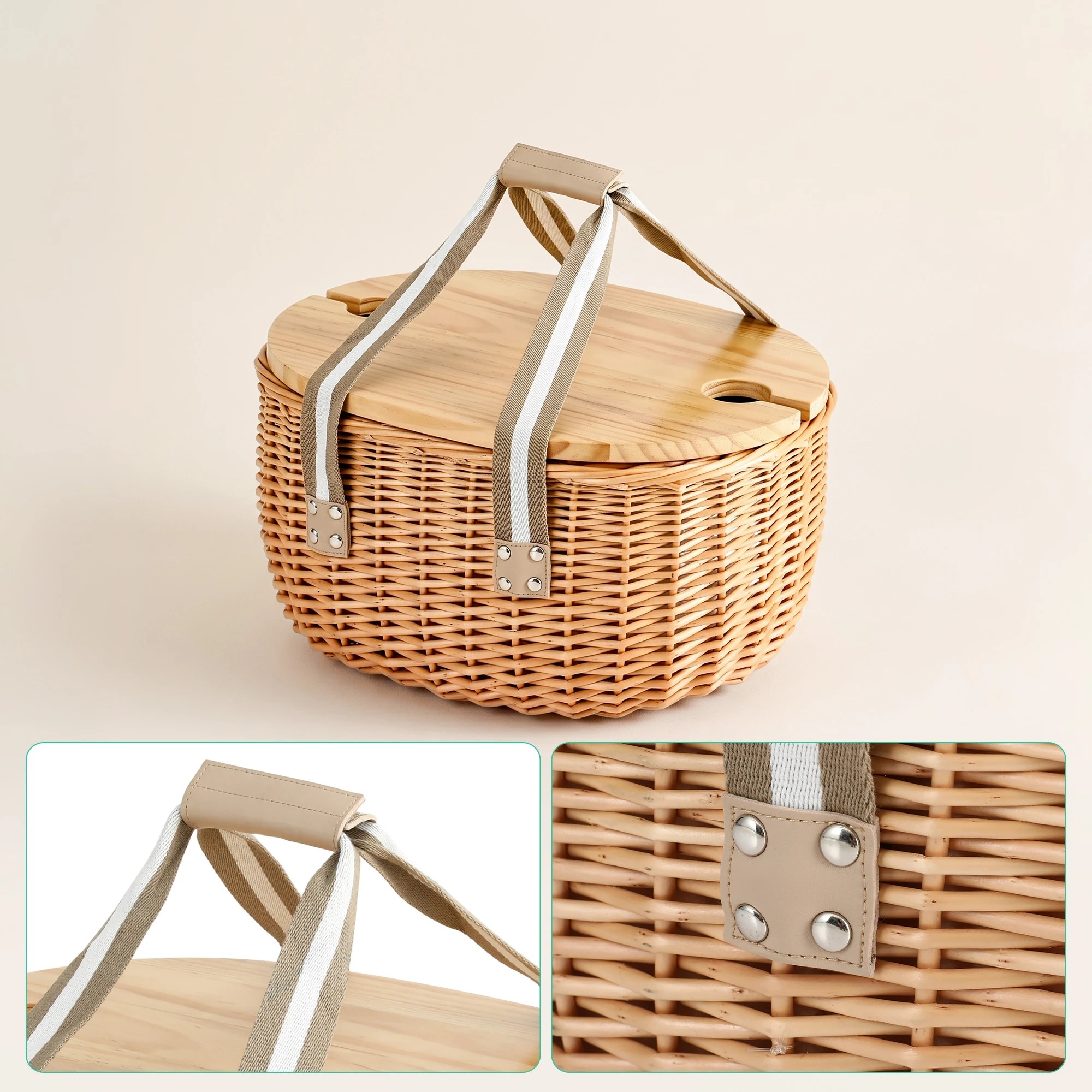 6 Alfresco 2 Person Insulated Picnic Basket Set with Foldable Wood Table - Multi, 6 of 8