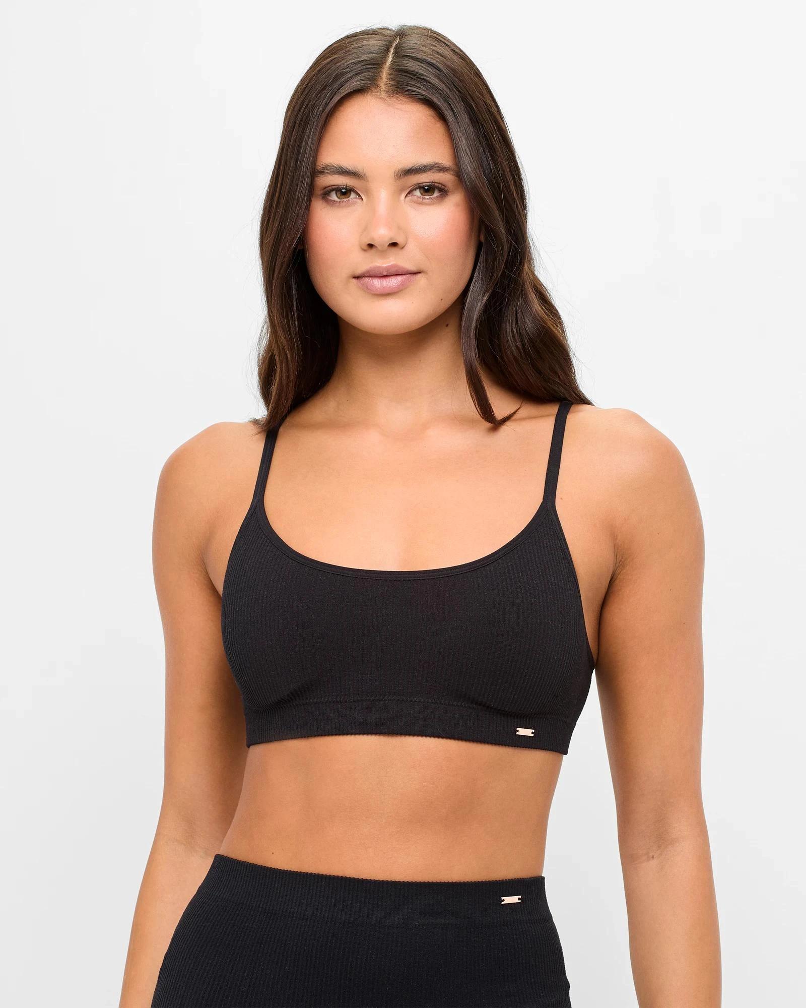 1 Lily Loves Ribbed Seamfree Strappy Crop Top BLACK, 1 of 4