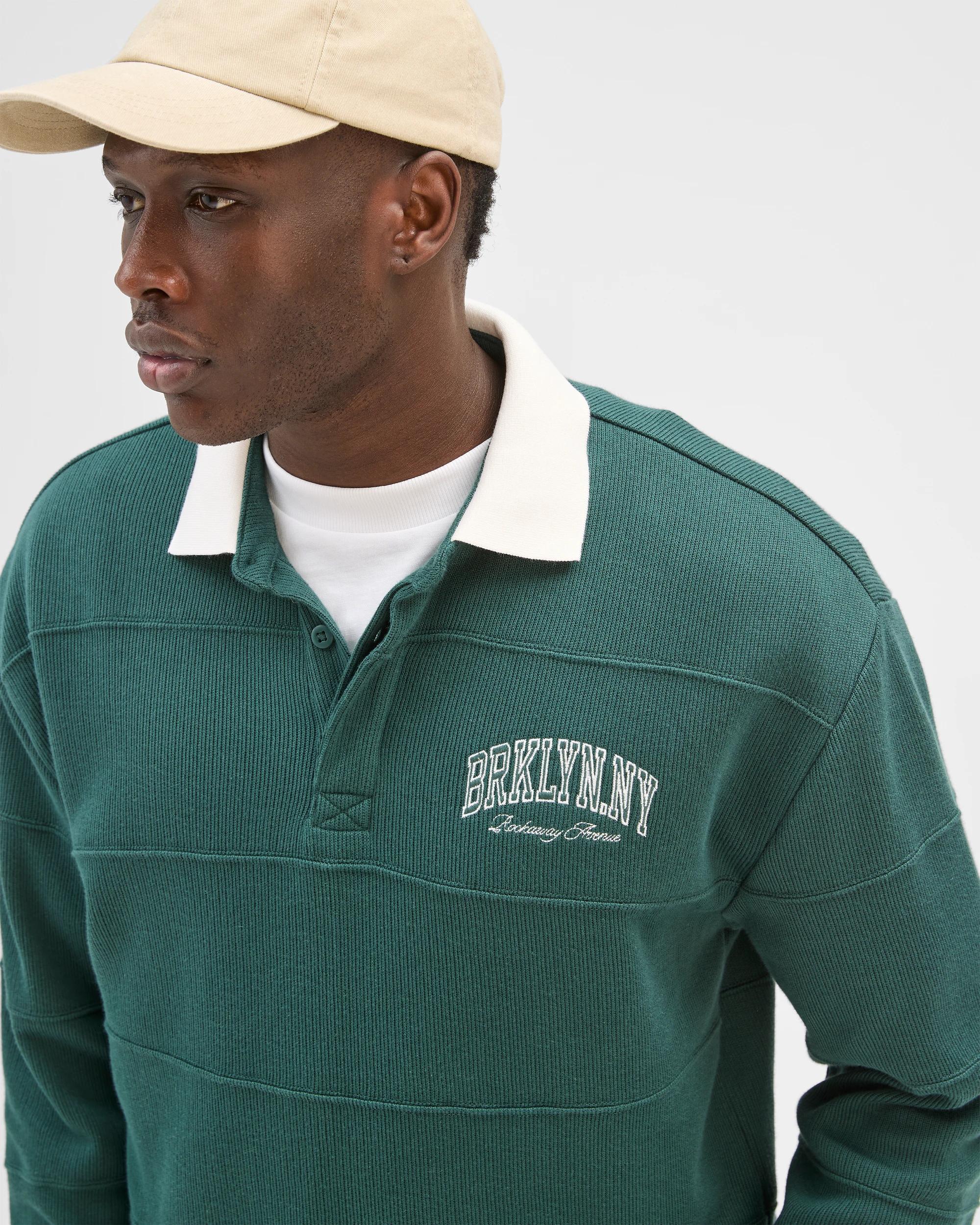 3 Commons Australian Cotton Blend Fleece Rugby Top FOREST GREEN, 3 of 6