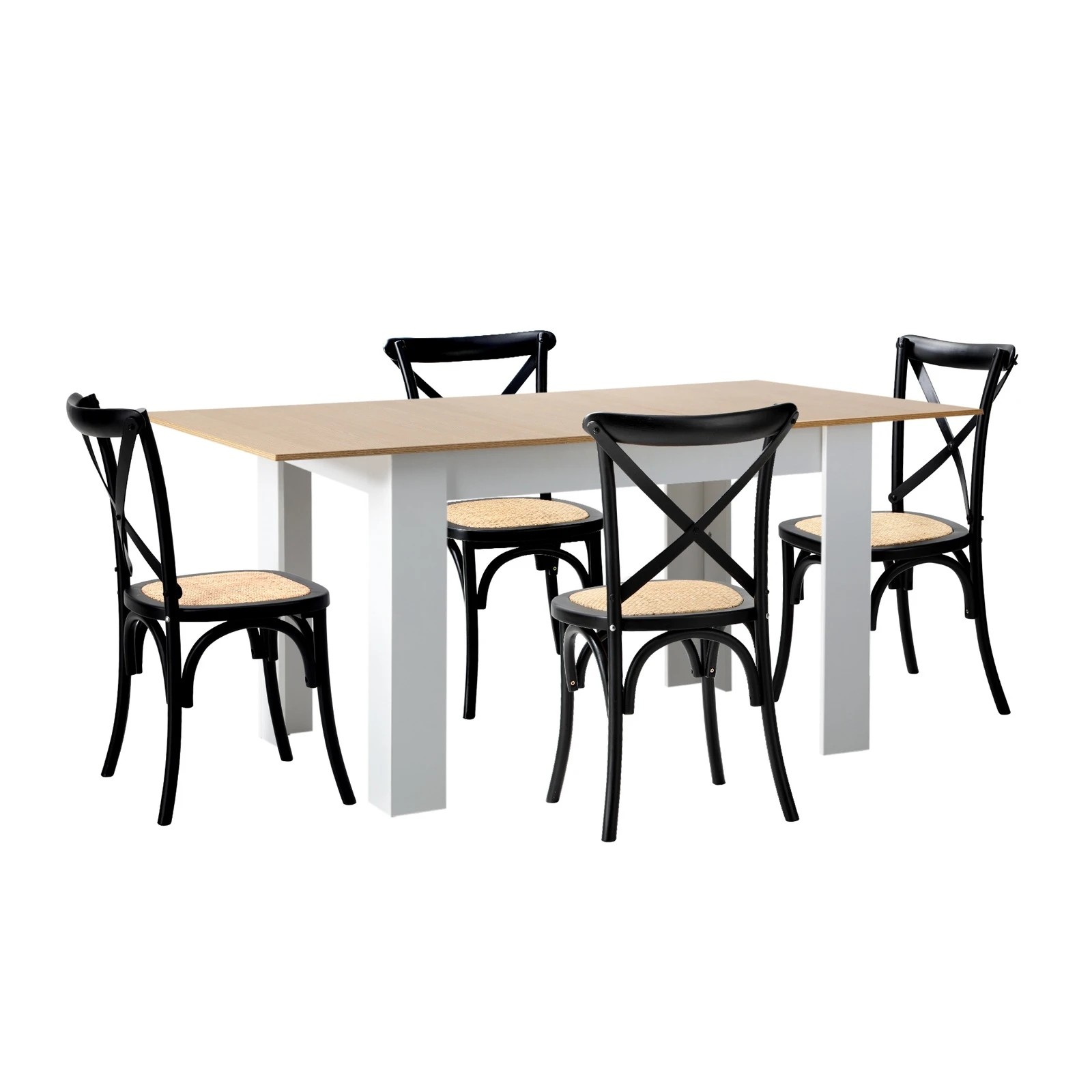 6 Oikiture 160cm Extendable Dining Table With 4pcs Dining Chairs Crossback
 - Black, 6 of 10