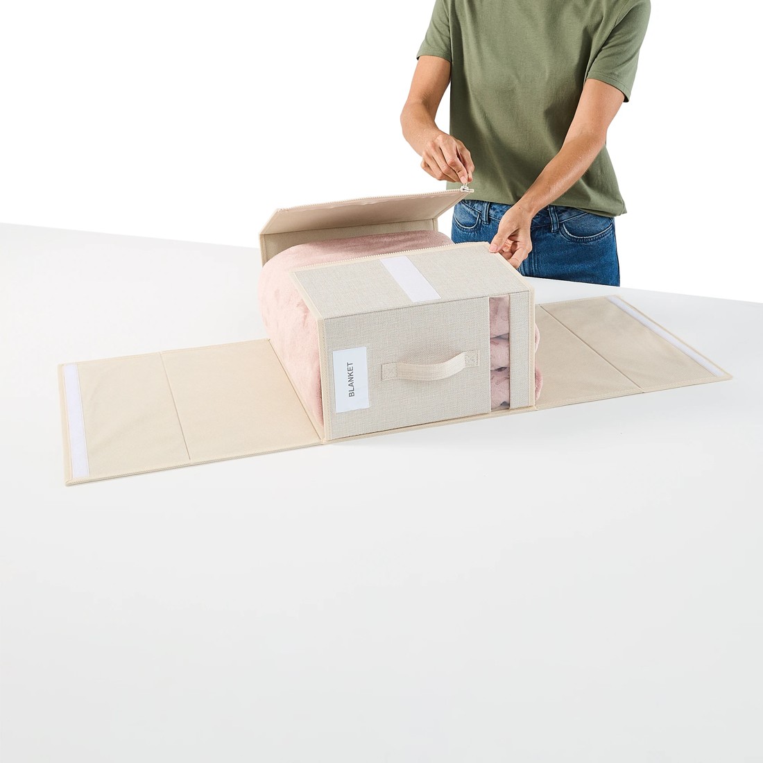 4 Linen Look Large Bed Linen Box - Beige, 4 of 10