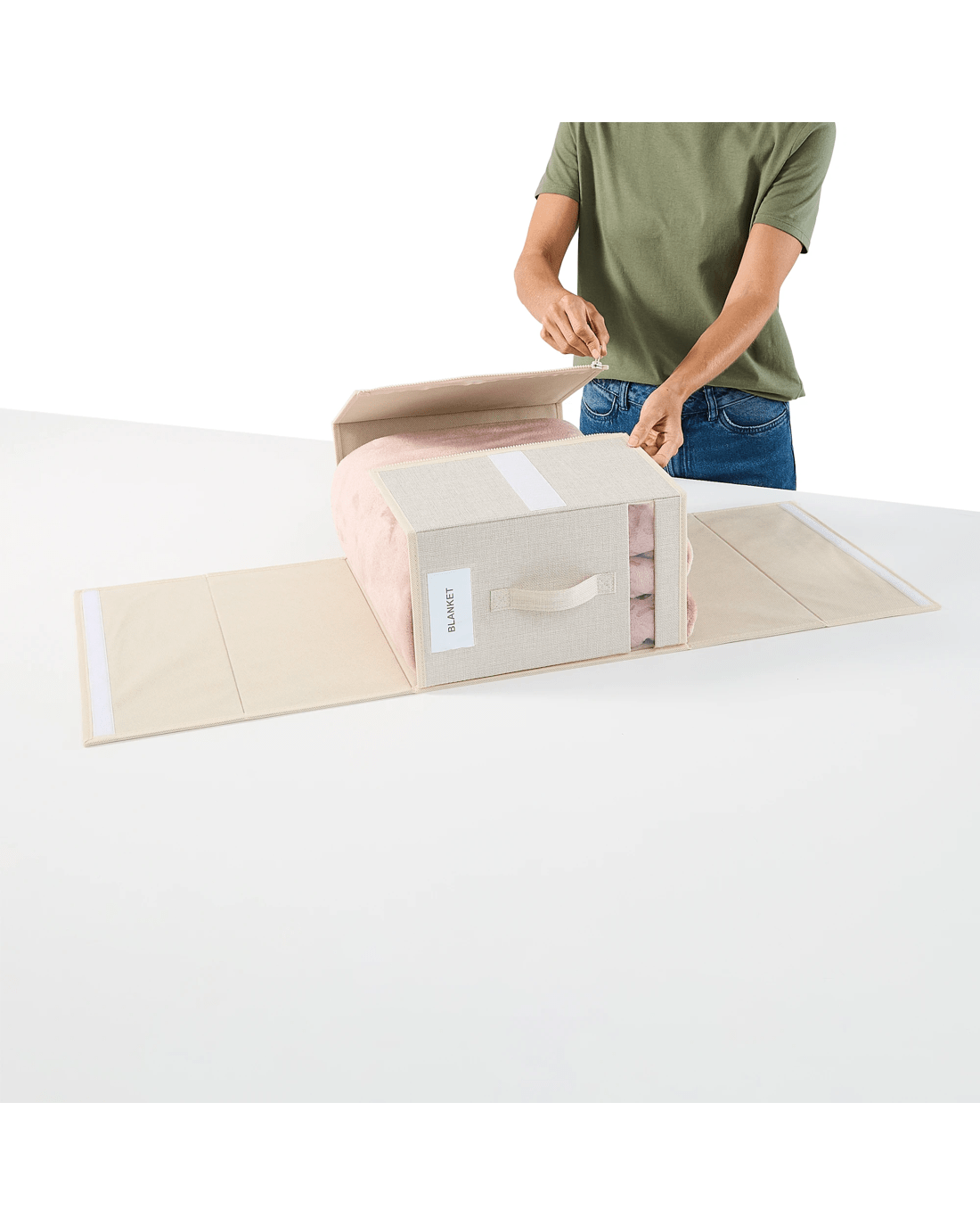 4 Linen Look Large Bed Linen Box - Beige, 4 of 10