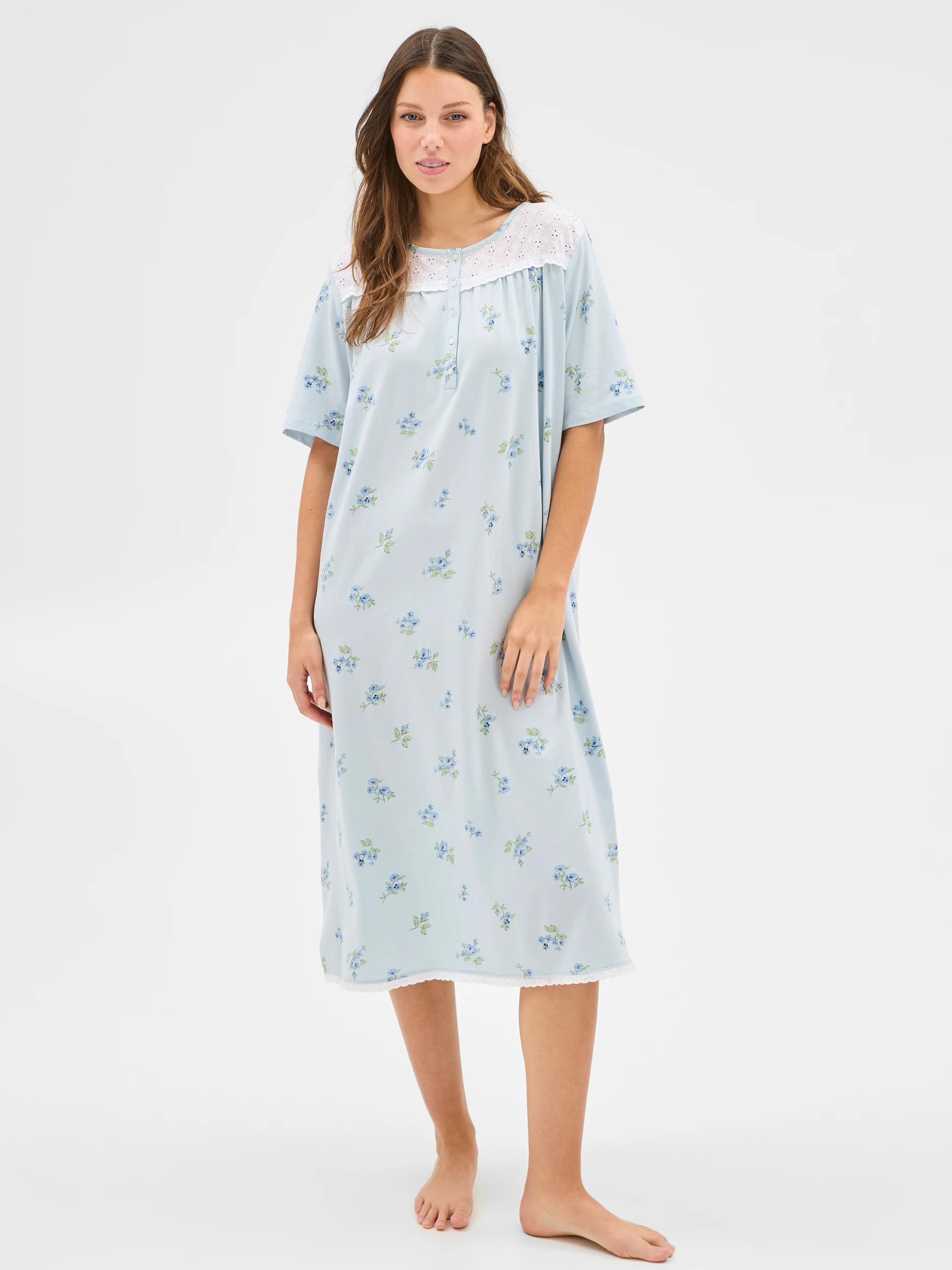2 Target Australian Cotton Womens Short Sleeve Traditional Sleep Nightie BLUE DITSY FLORAL, 2 of 5