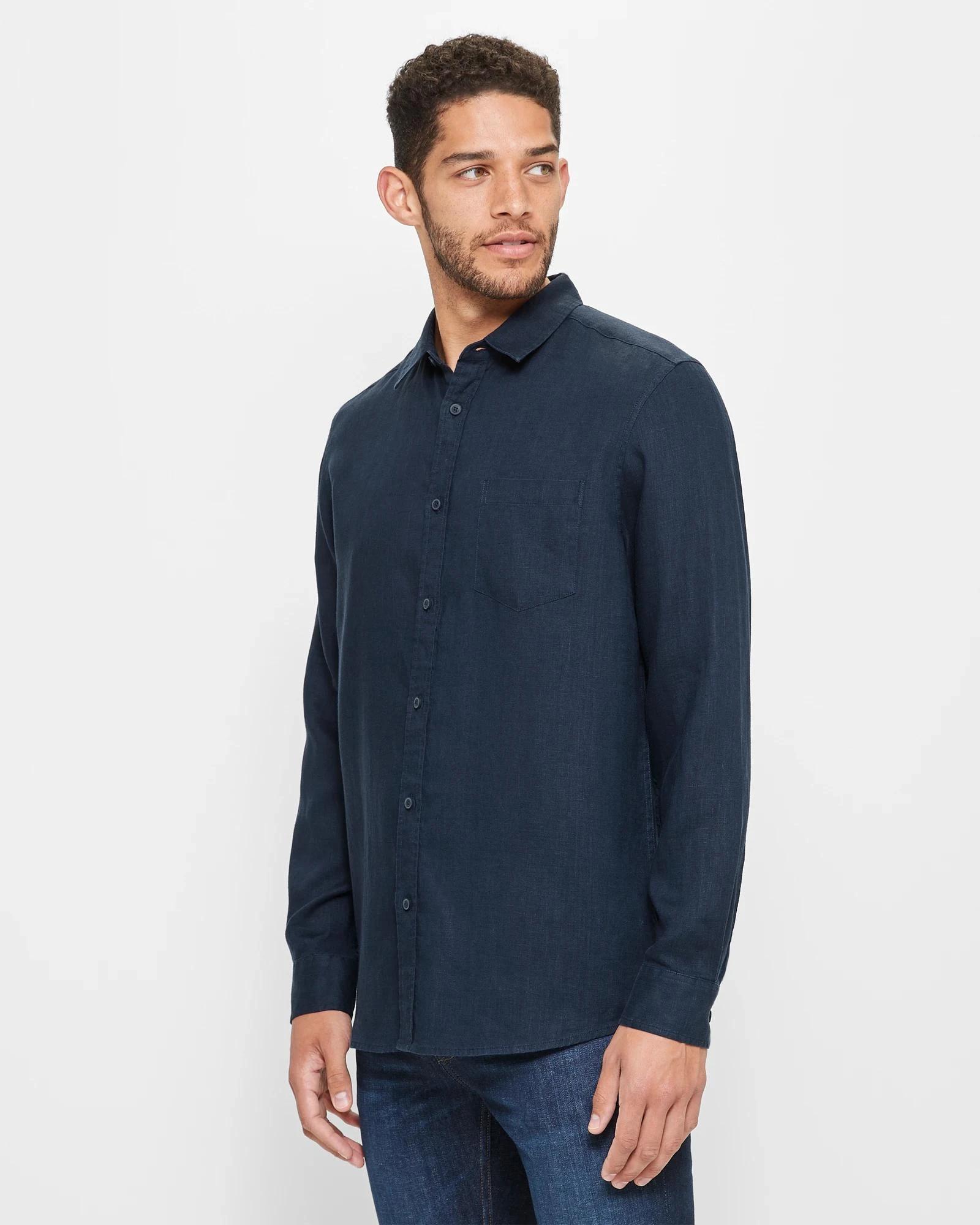 3 Target European Linen Long Sleeve Shirt NAVY BLUE, 3 of 5