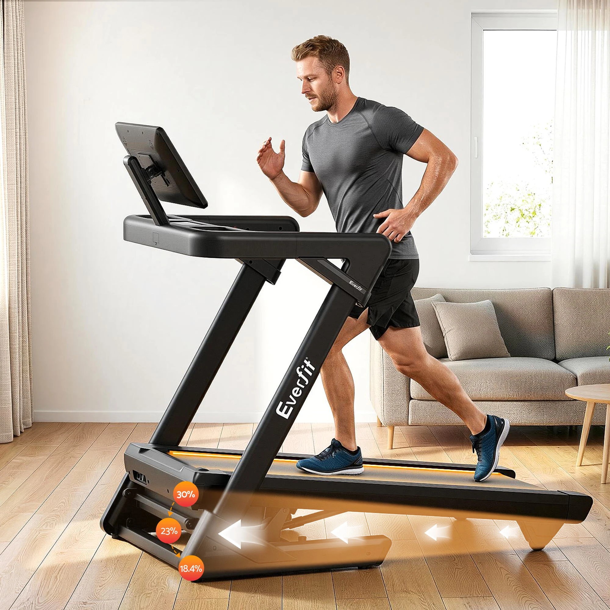 5 Everfit 3 in 1 Treadmill 30% Auto Incline Foldable Treadmills for Home with LED Lights 500mm Belt, 5 of 9