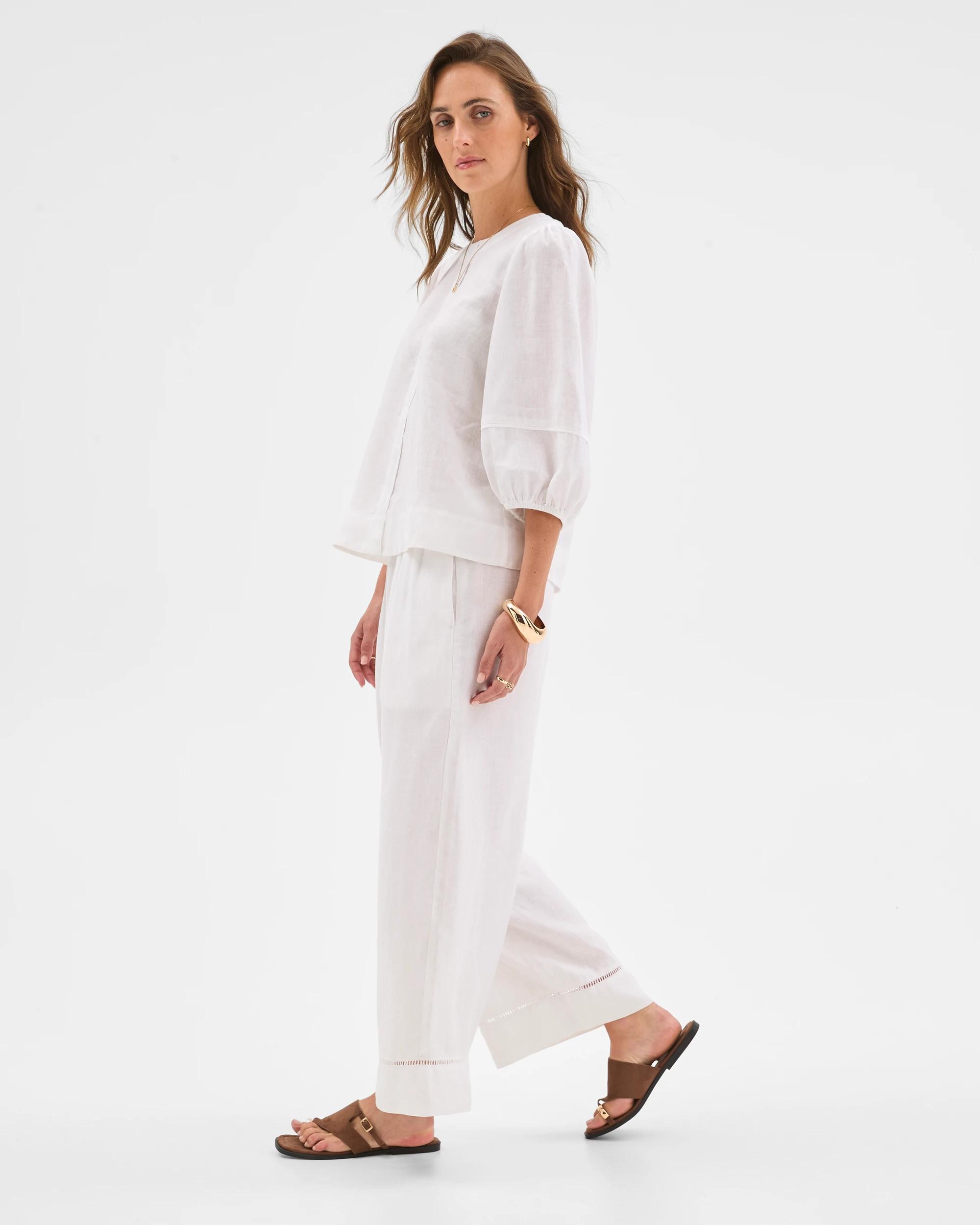 2 Target Woman European Linen Femme Popover Blouse WHITE, 2 of 6