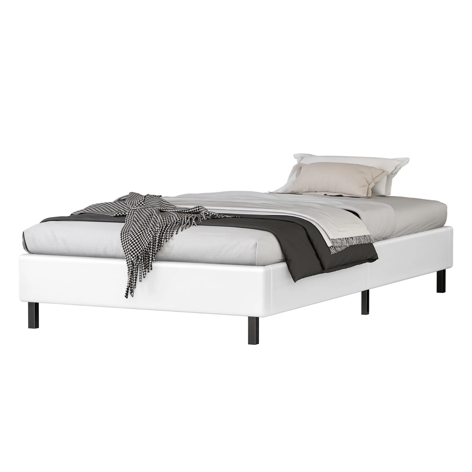 1 Alfordson Bed Frame Single Size Mattress Base Foundation Leather Basel - White, 1 of 10