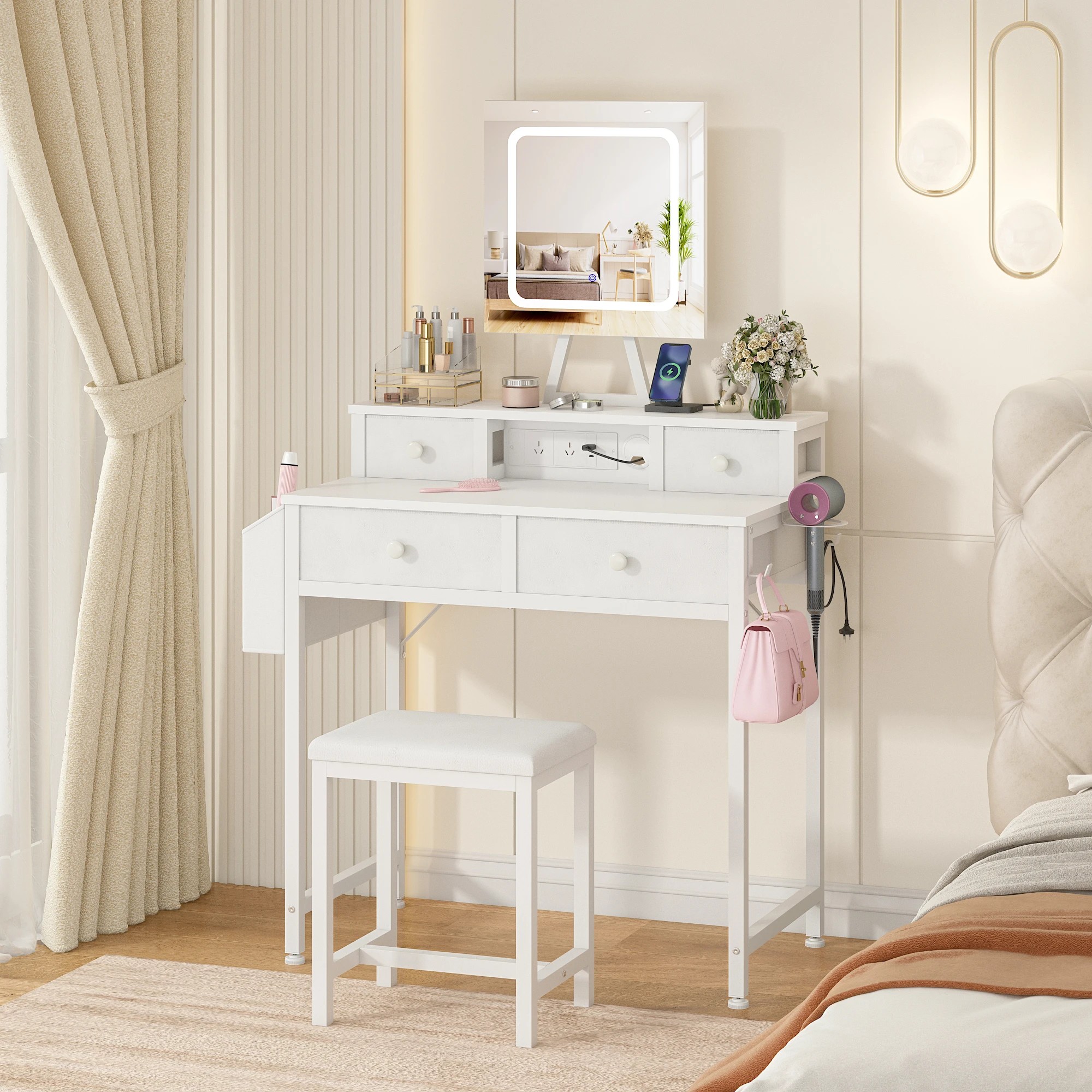 6 Adwin Dressing Table Set with Mirror Charging Station - White, 6 of 7