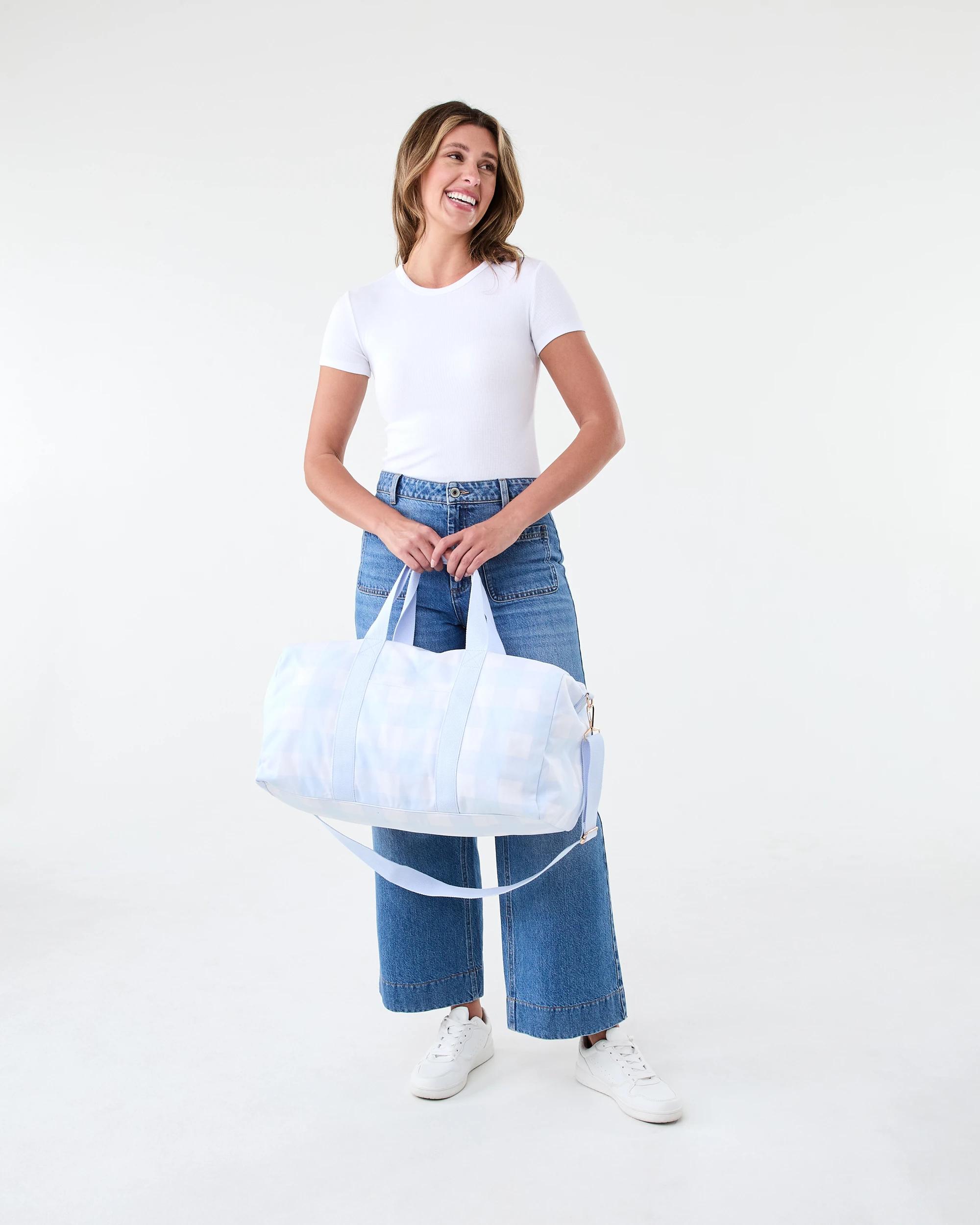 5 Canvas Weekender Bag Blue Ging, 5 of 5