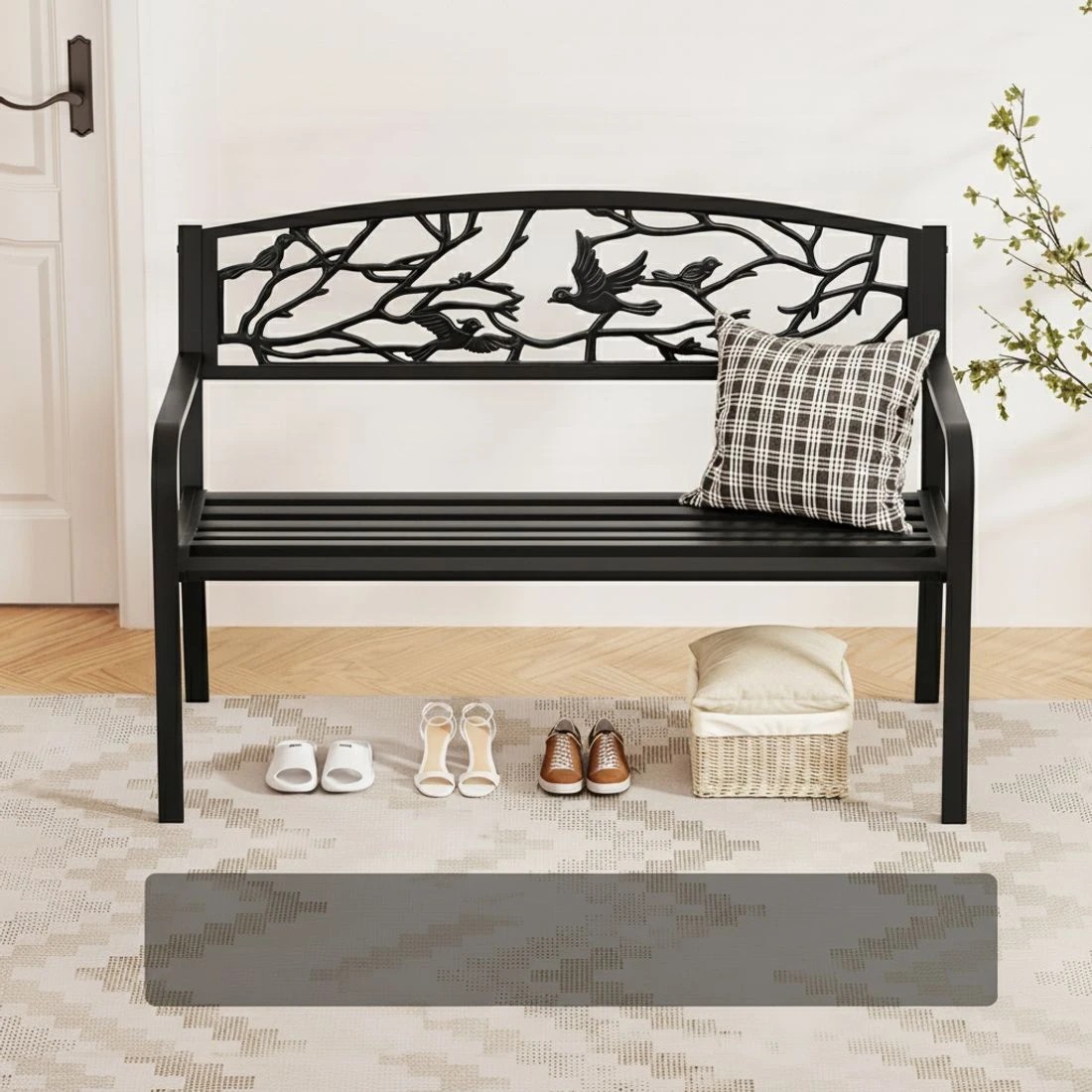 3 Gardeon Outdoor Bench Seat Garden Steel Outdoor Furniture 3 Seater Park - Black, 3 of 5