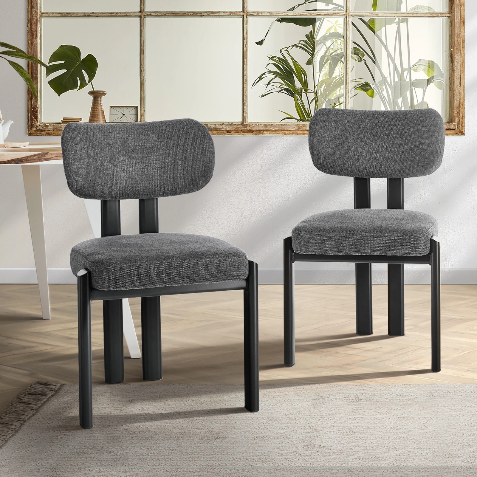 3 Oikiture Set of 2 Dining Chairs Linen Fabric Kitchen Chair Padded Seat - Multi - Multi, 3 of 9