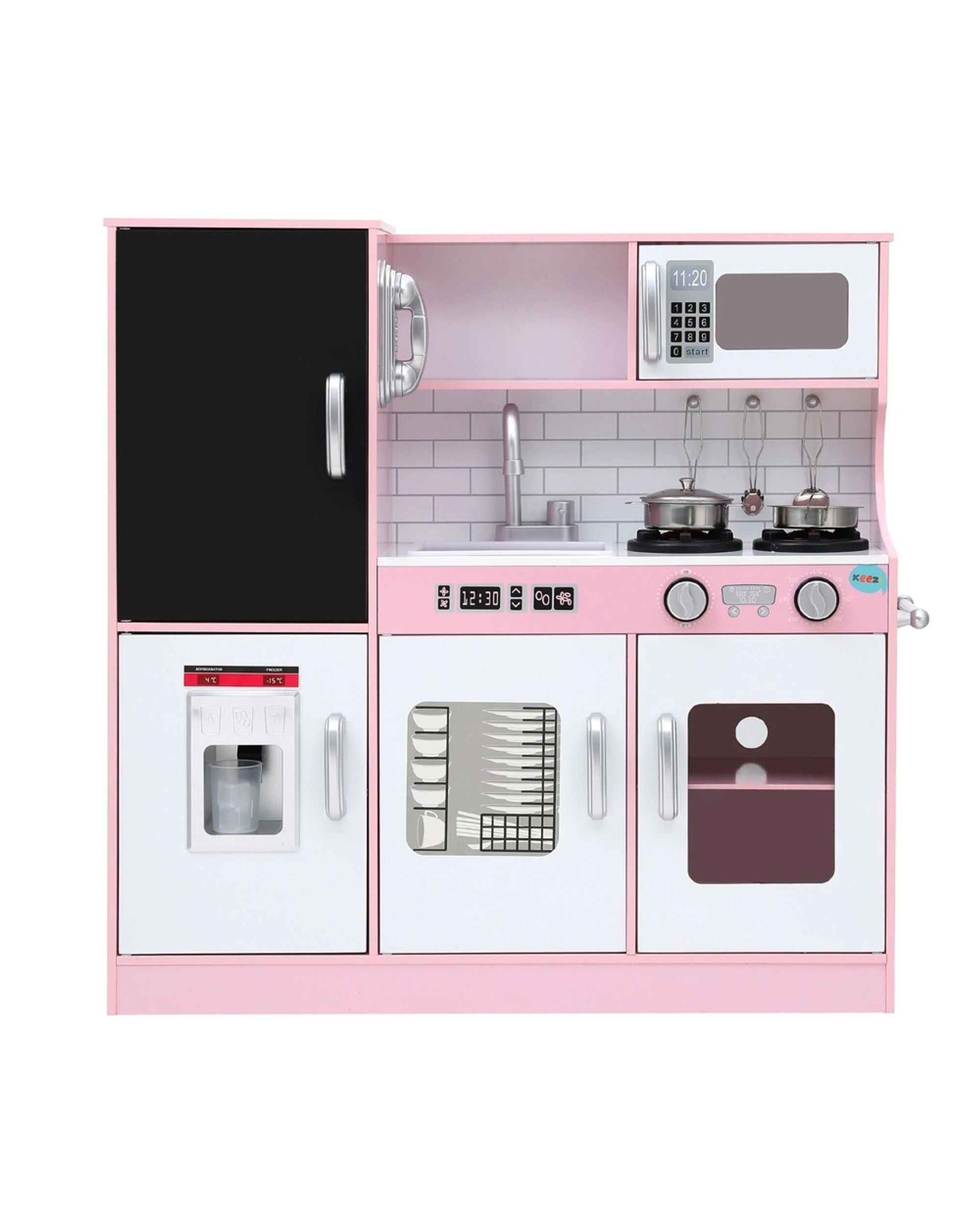 3 Keezi Kids Wooden Pretend Kitchen Play Set Cooking Toys Pot Ice Cup Oven board 80CM - Pink, 3 of 5