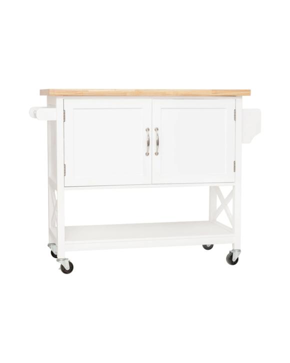 Alpine Bay Hamptons 2 Door Kitchen Island Storage Trolley Wood Top - White