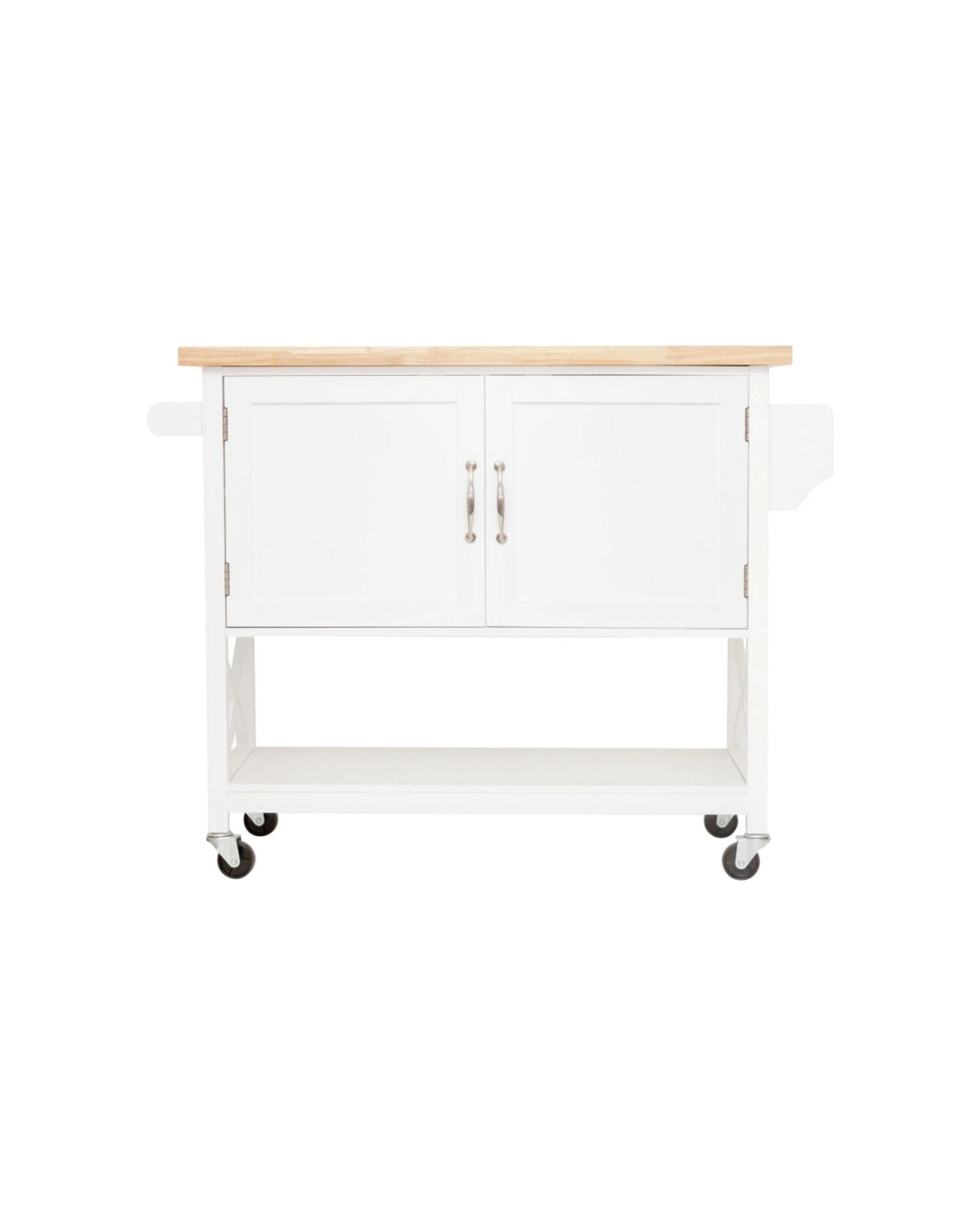 1 Alpine Bay Hamptons Kitchen Island 2 Door Solid Wood Top 116cm Wide - White, 1 of 8