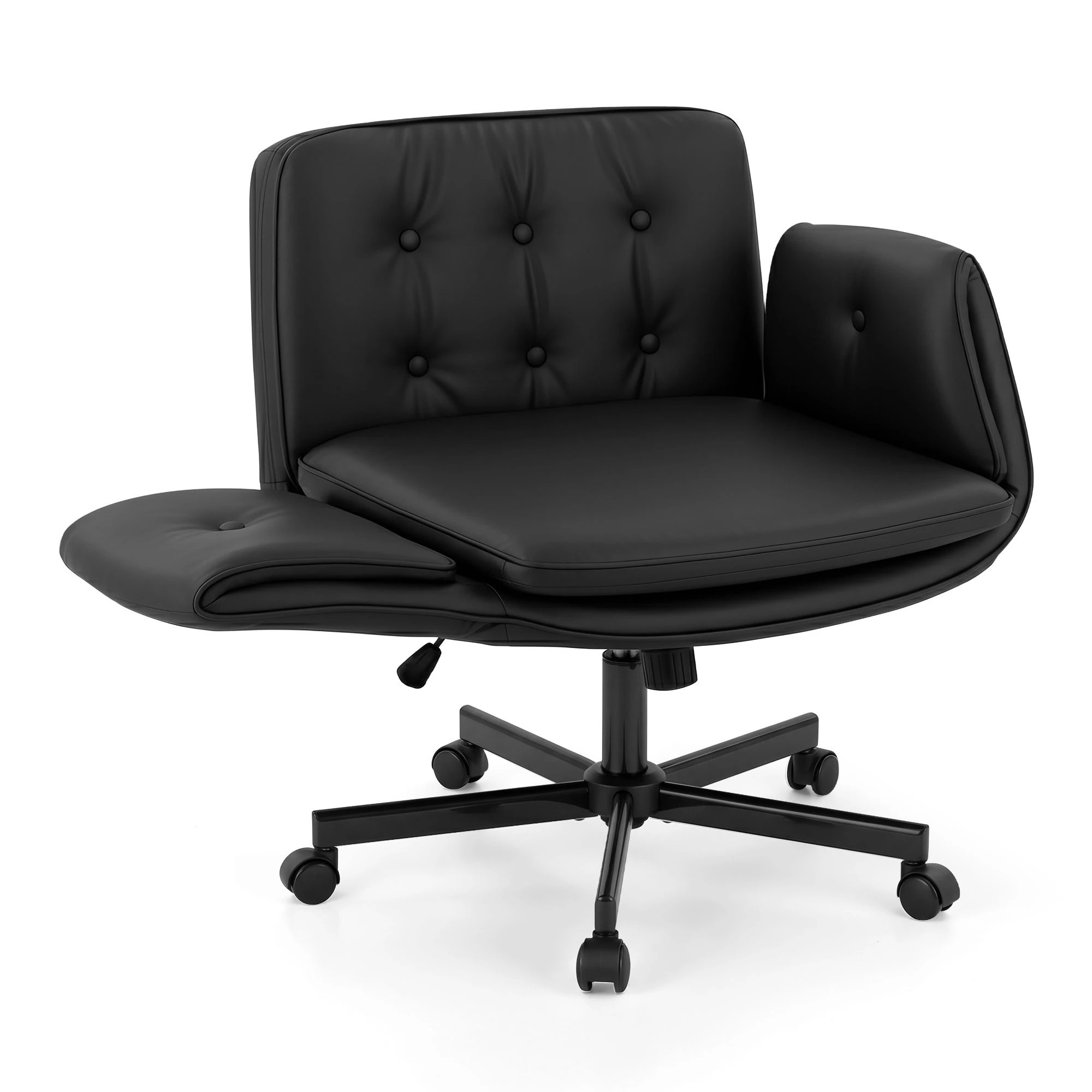 1 Artiss Criss Cross Legged Office Chair PU with Wheels & Adjustable Armrests - Black, 1 of 10