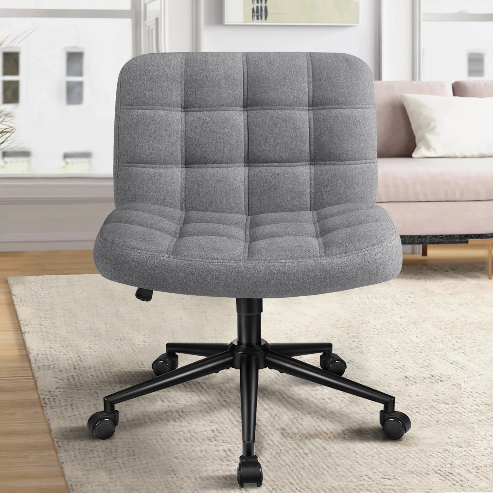 6 Alfordson Office Desk Chair Computer Armless Wide Seat Mid Back Fabric - Grey, 6 of 9